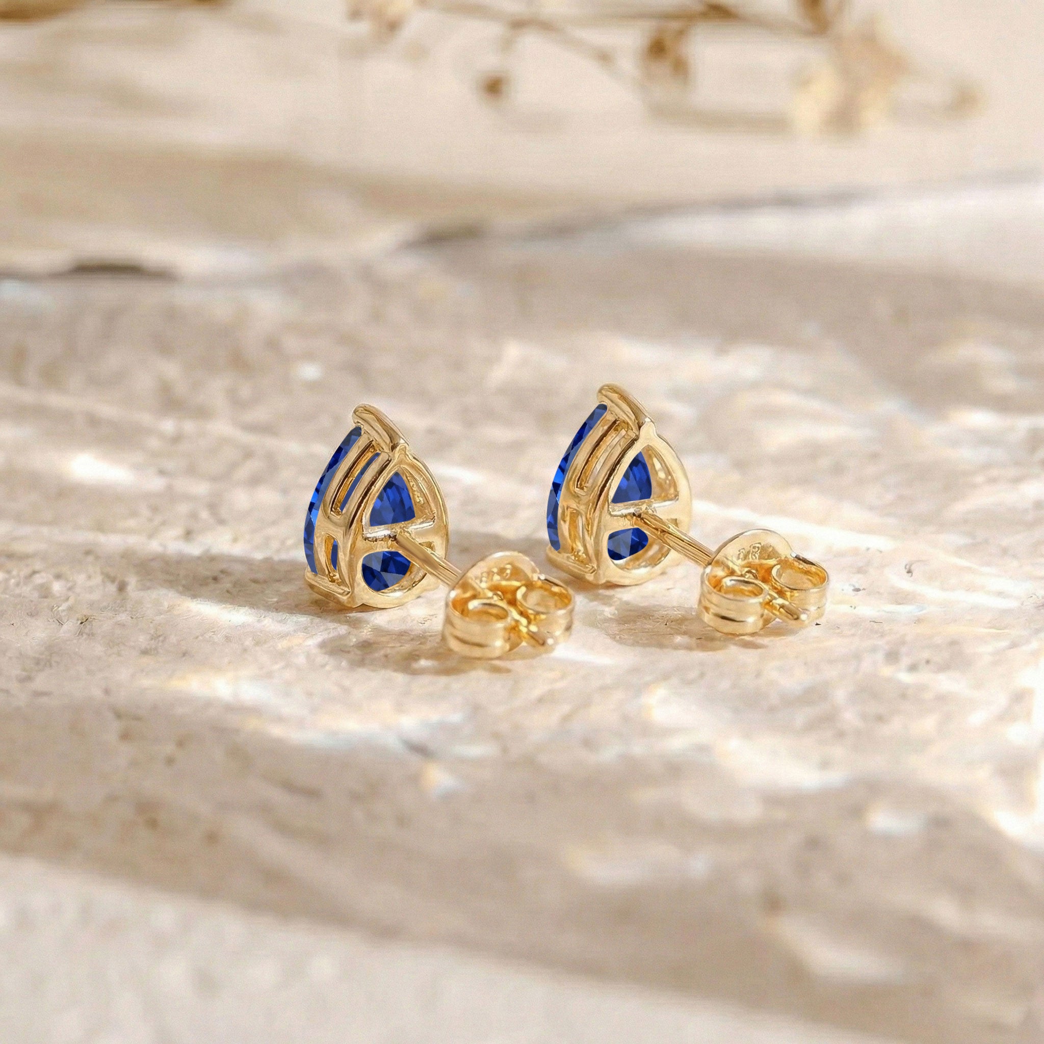 Blue Sapphire Pear Solitaire Stud Earring in 925 Sterling Silver 10X8 MM 5.35ct