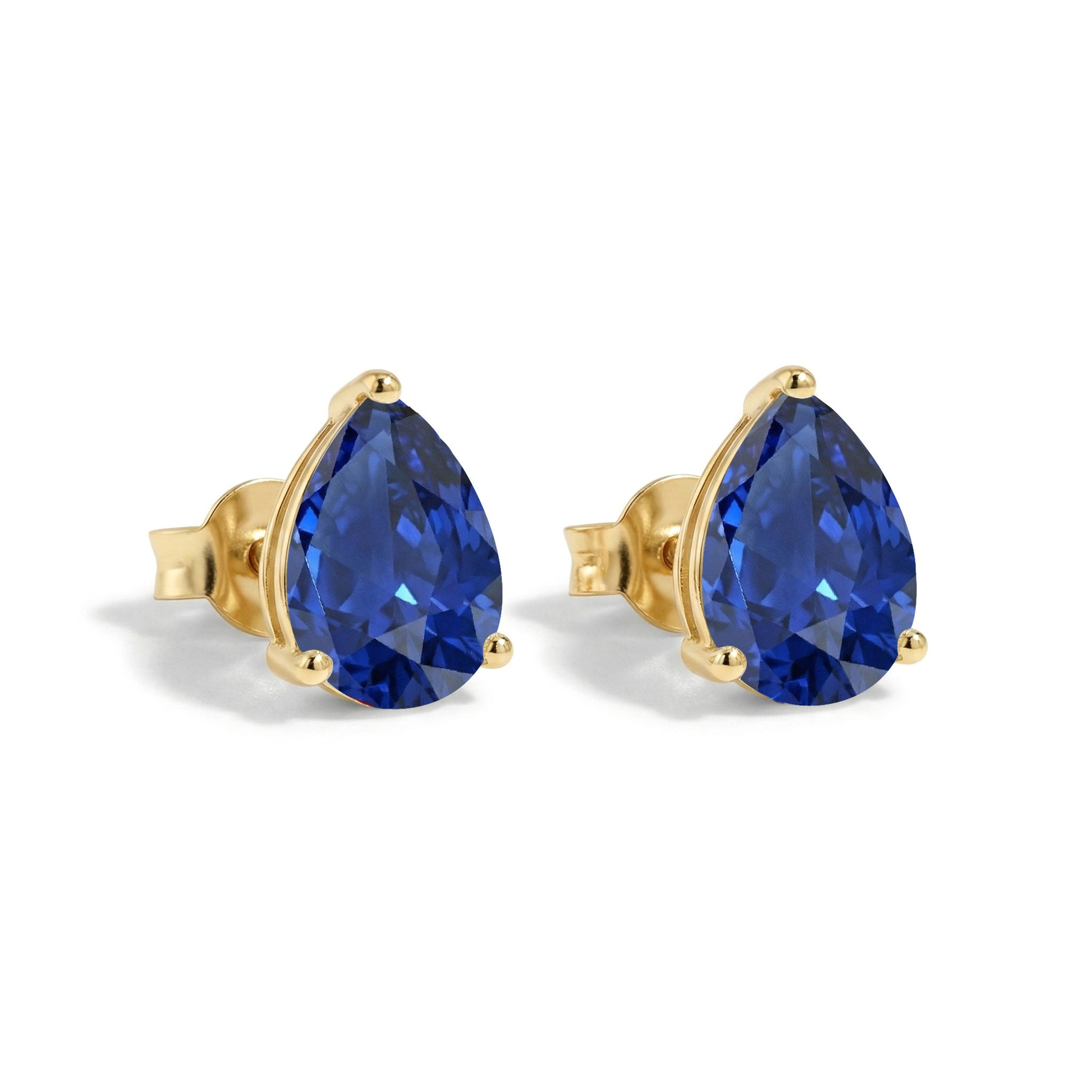 Blue Sapphire Pear Solitaire Stud Earring in 925 Sterling Silver 10X8 MM 5.35ct