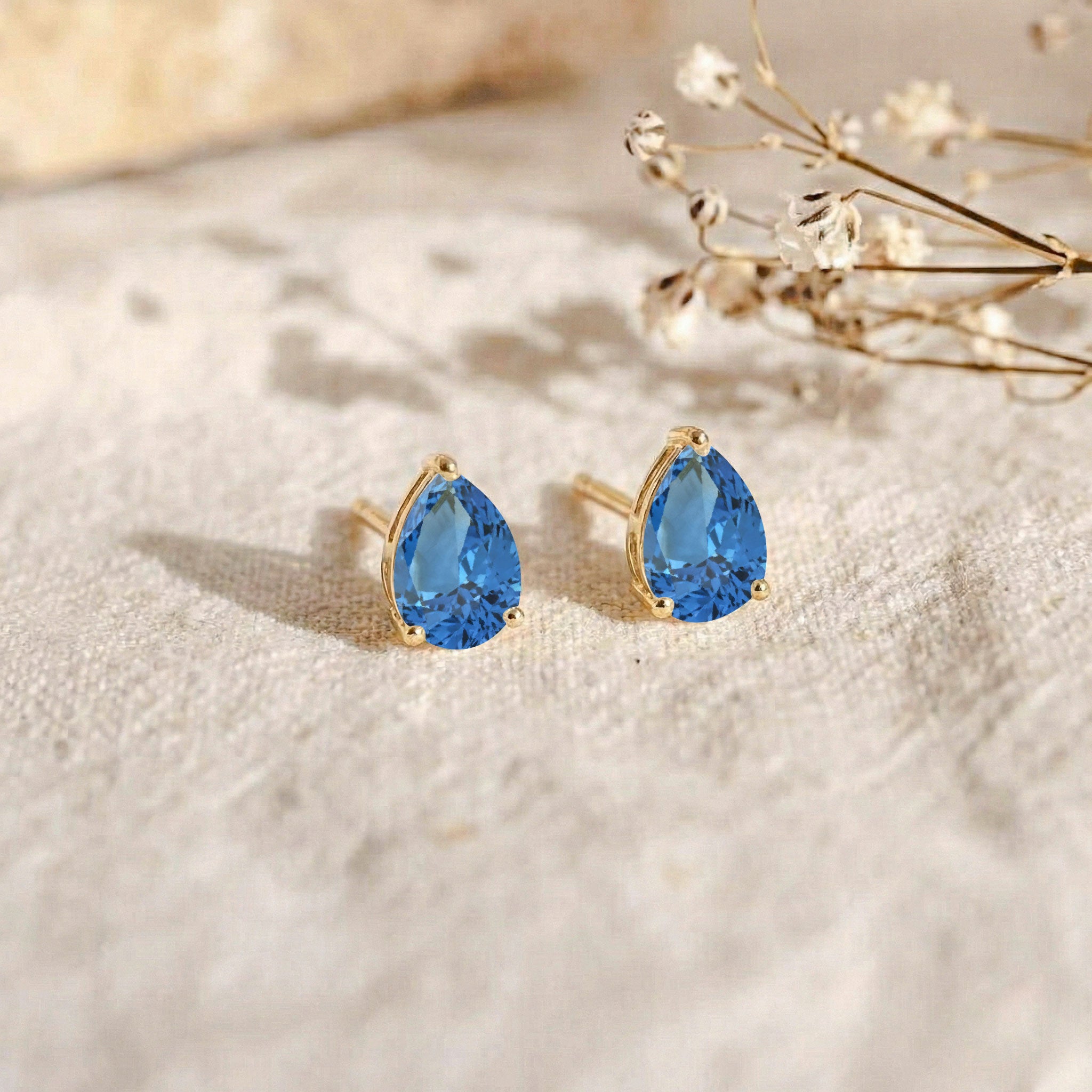 Blue Topaz Pear Solitaire Stud Earring in 925 Sterling Silver 10X8 MM 5.35ct