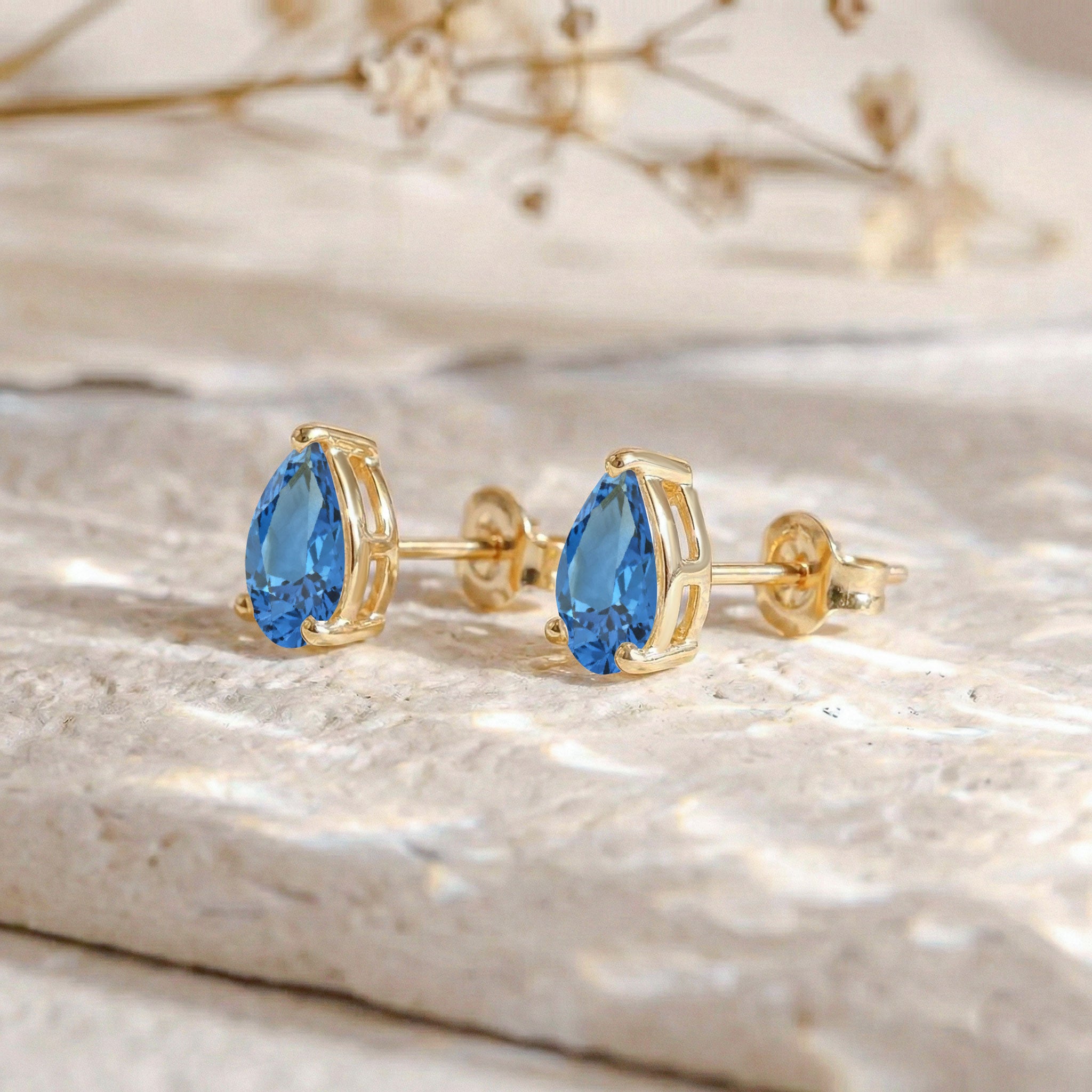 Blue Topaz Pear Solitaire Stud Earring in 925 Sterling Silver 10X8 MM 5.35ct