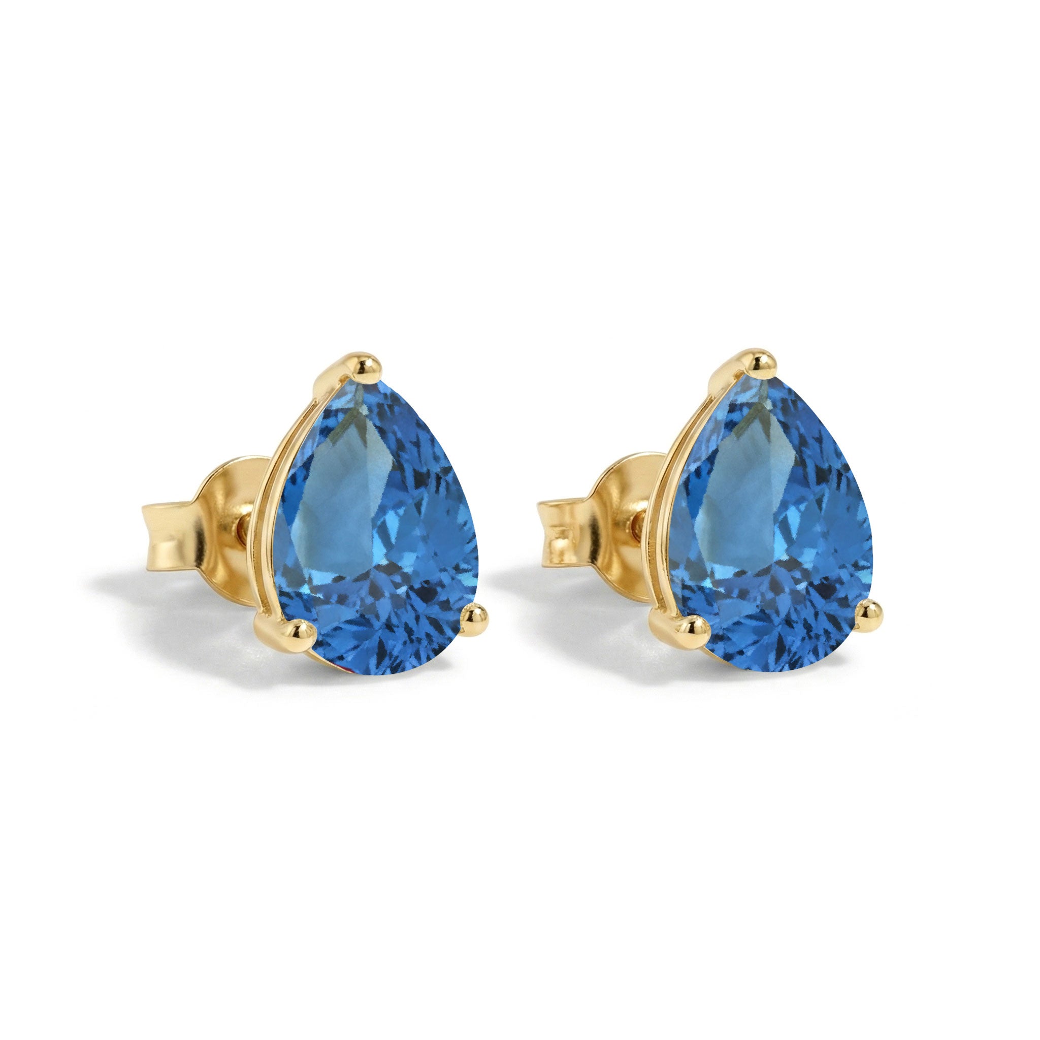 Blue Topaz Pear Solitaire Stud Earring in 925 Sterling Silver 10X8 MM 5.35ct