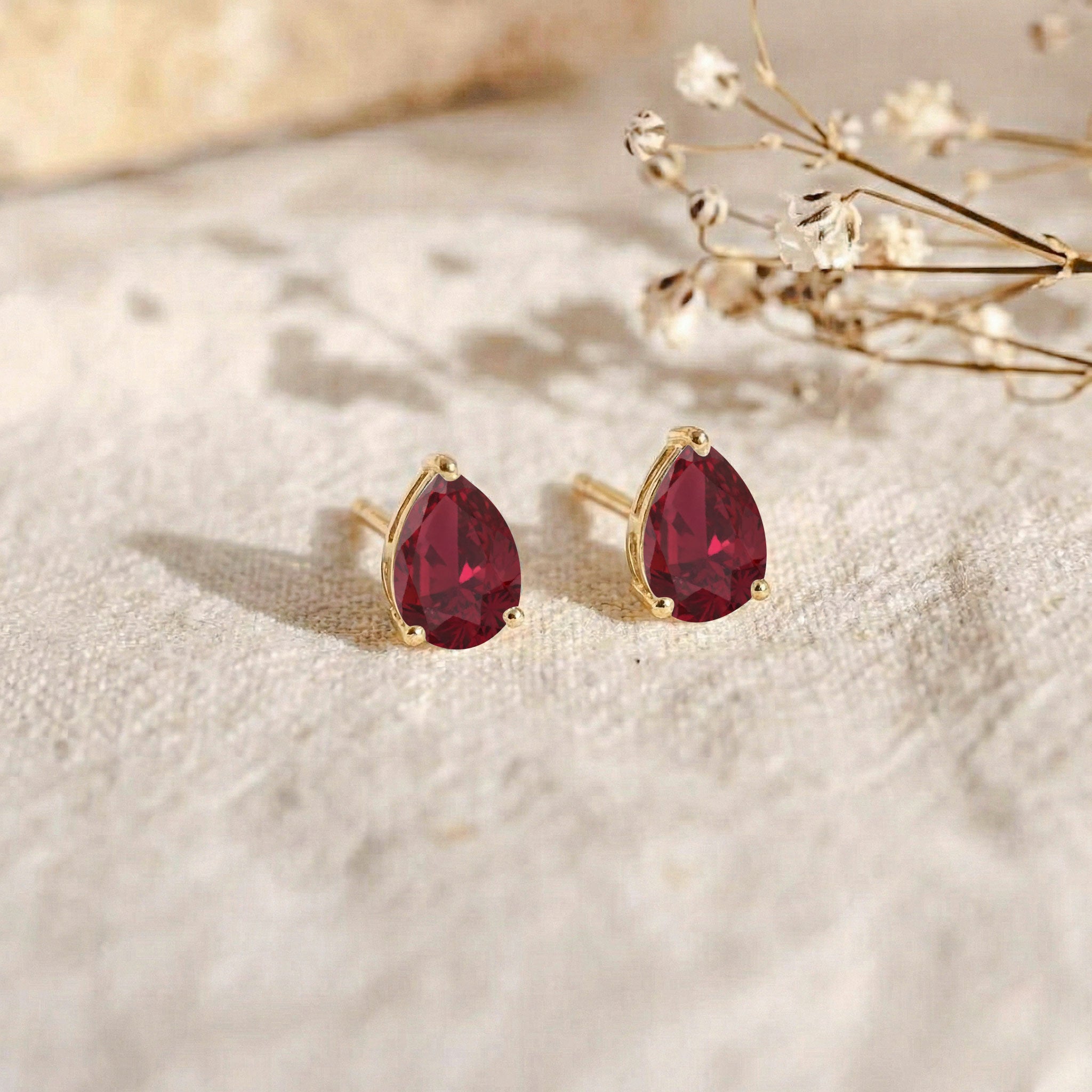 Ruby Pear Solitaire Stud Earring in 925 Sterling Silver 10X8 MM 5.35ct