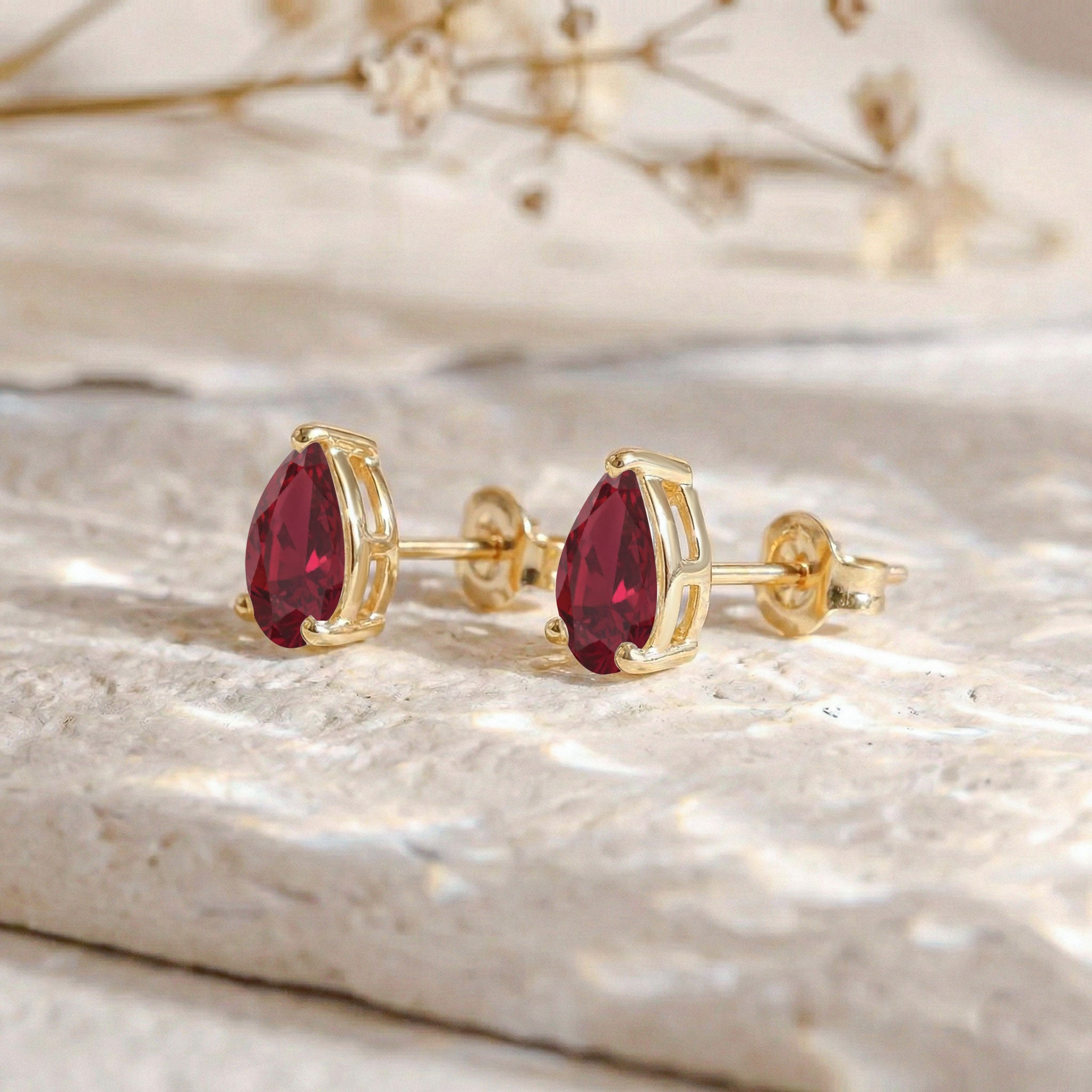 Ruby Pear Solitaire Stud Earring in 925 Sterling Silver 10X8 MM 5.35ct