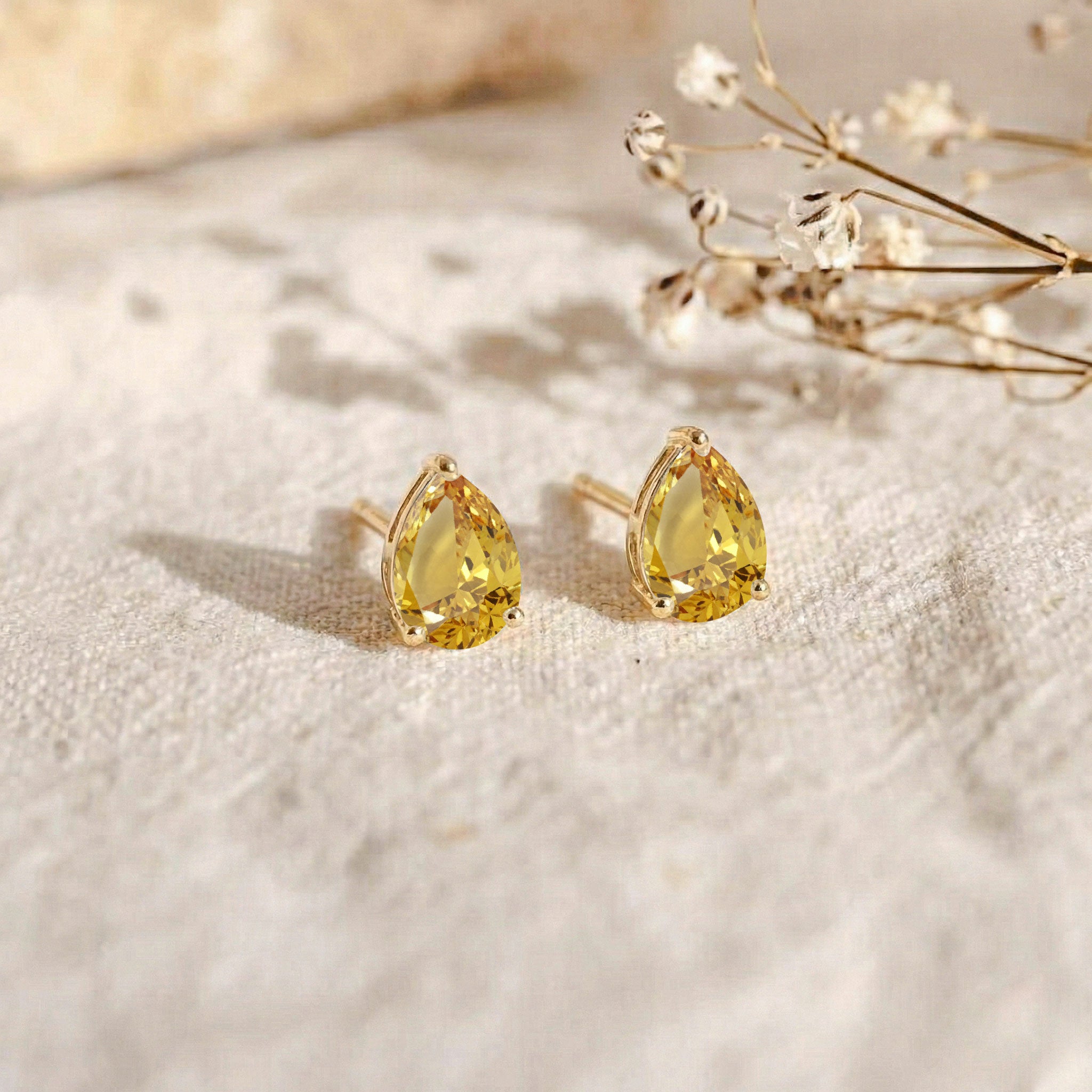Citrine Pear Solitaire Stud Earring in 925 Sterling Silver 10X8 MM 5.35ct
