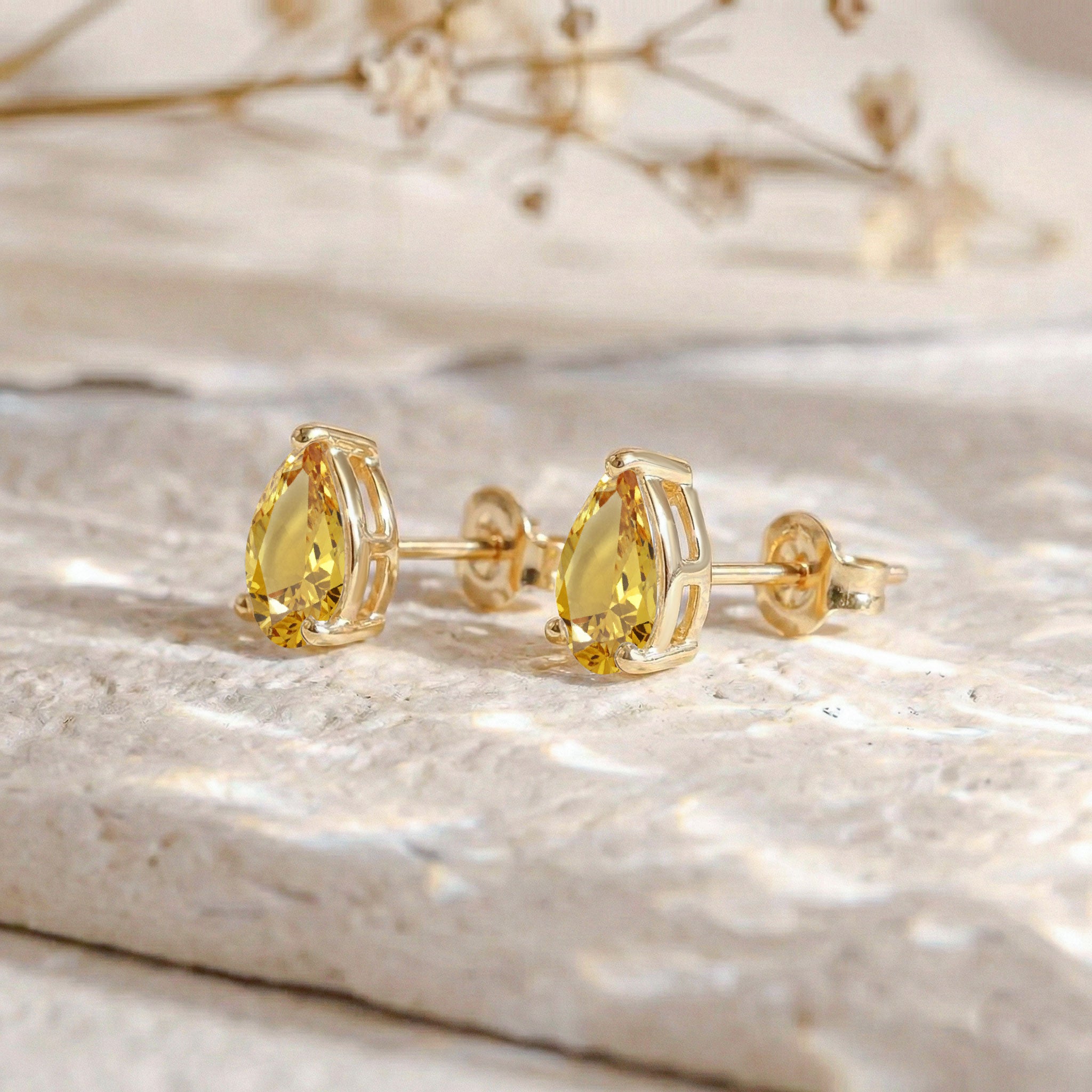 Citrine Pear Solitaire Stud Earring in 925 Sterling Silver 10X8 MM 5.35ct