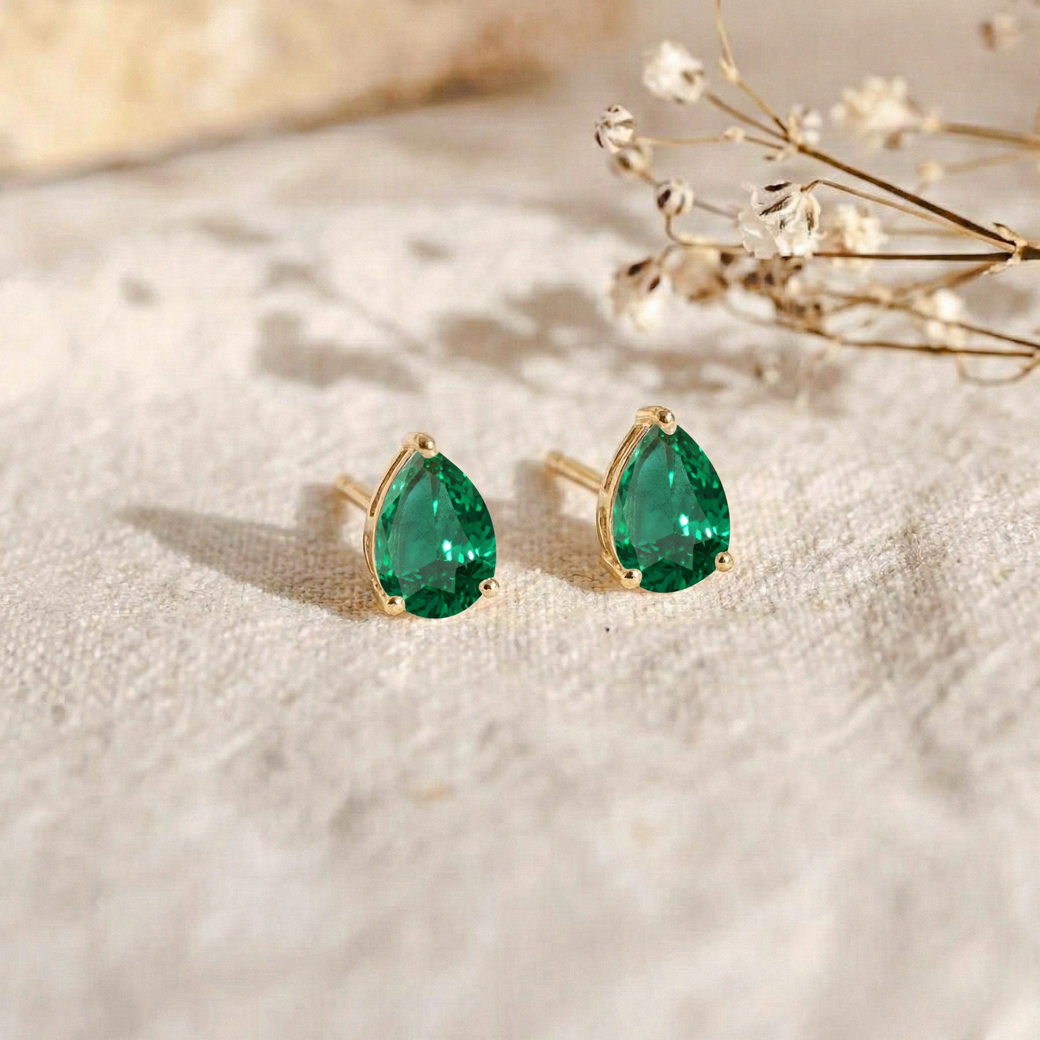 Emerald Pear Solitaire Stud Earring in 925 Sterling Silver 10X8 MM 5.35ct
