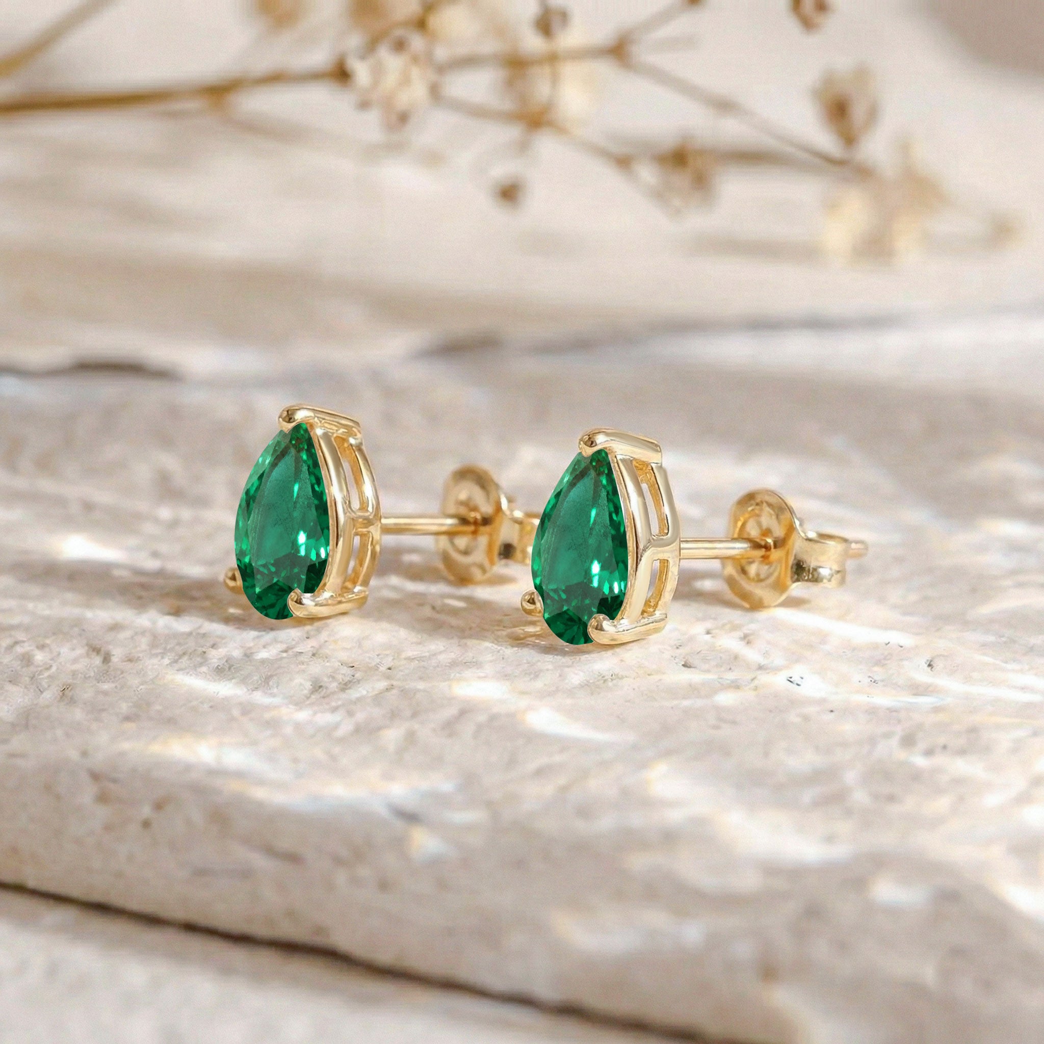 Emerald Pear Solitaire Stud Earring in 925 Sterling Silver 10X8 MM 5.35ct
