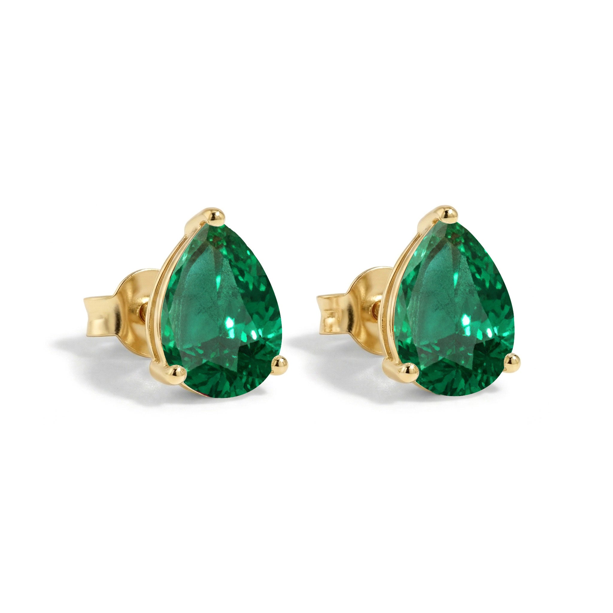 Emerald Pear Solitaire Stud Earring in 925 Sterling Silver 10X8 MM 5.35ct