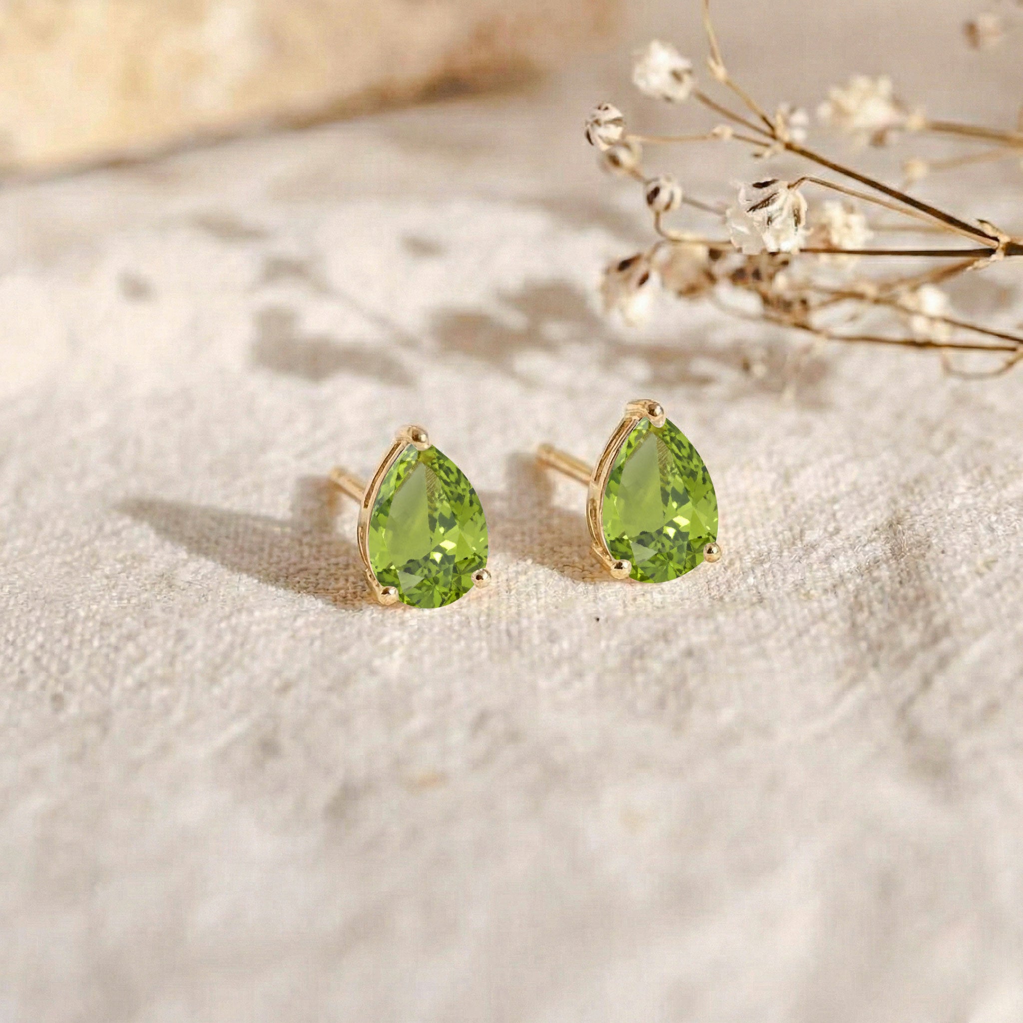 Peridot Pear Solitaire Stud Earring in 925 Sterling Silver 10X8 MM 5.35ct