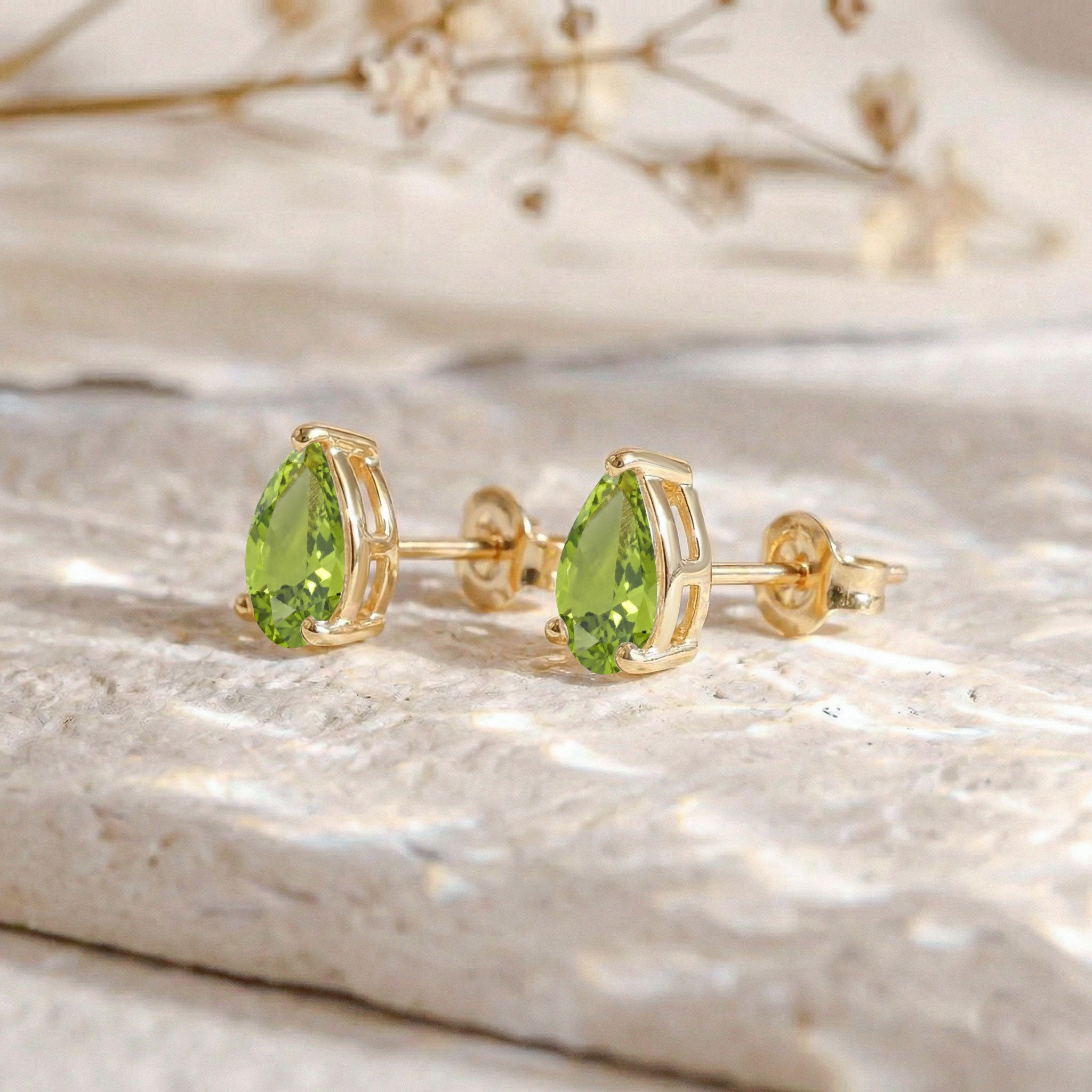 Peridot Pear Solitaire Stud Earring in 925 Sterling Silver 10X8 MM 5.35ct