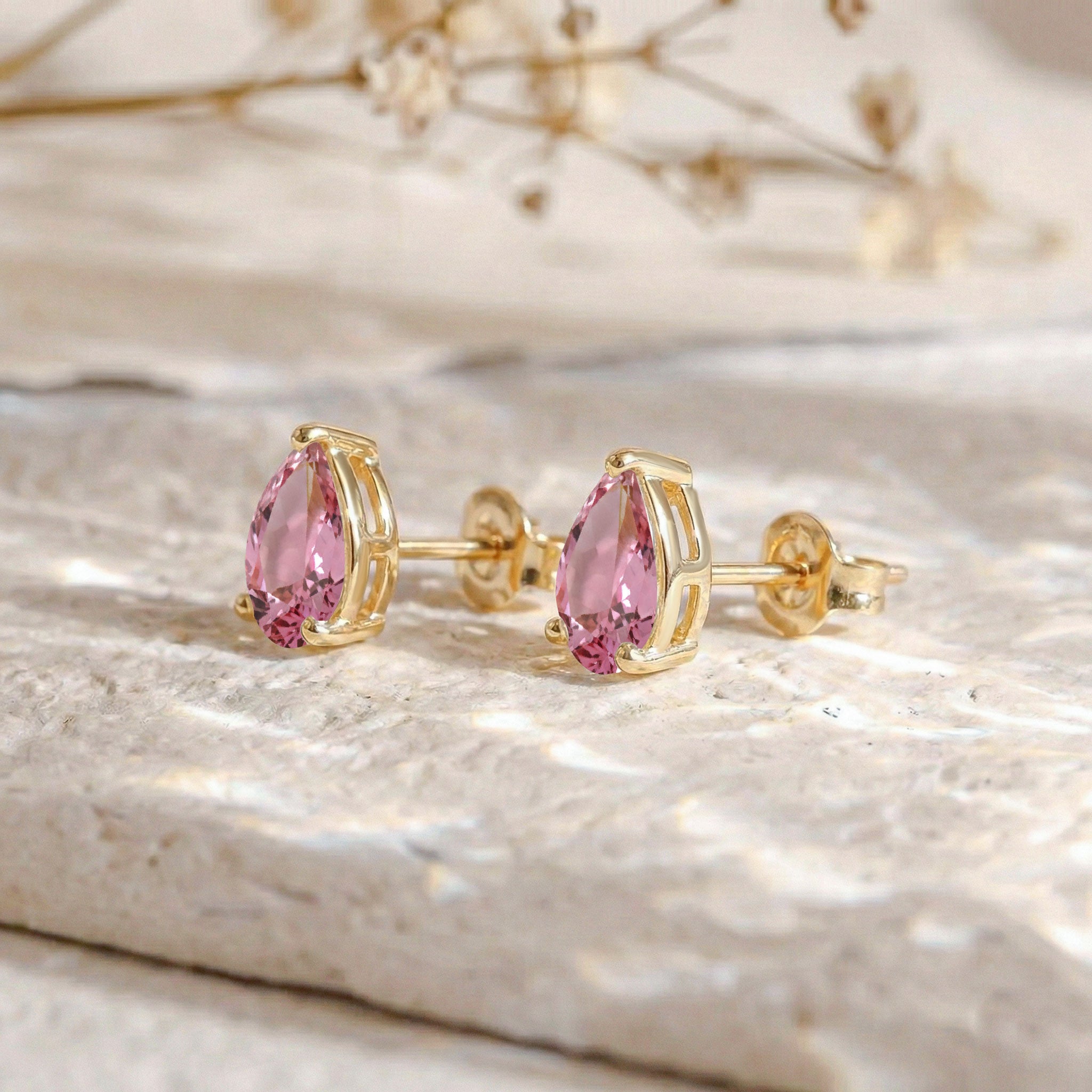 Tourmaline Pear Solitaire Stud Earring in 925 Sterling Silver 10X8 MM 5.35ct
