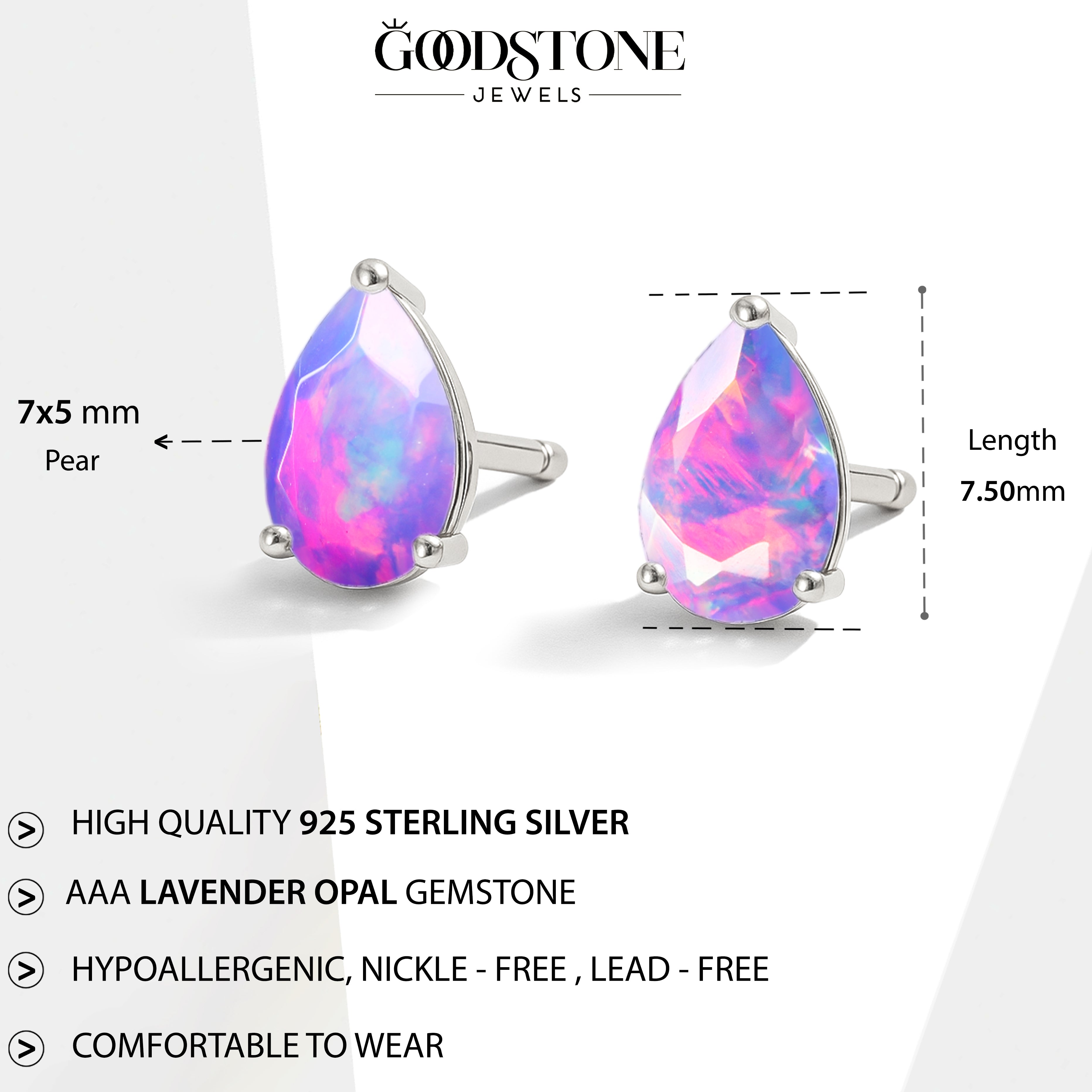Elegant 7x5 mm Lavender Opal Pear Cut Stud Earrings in Sterling Silver