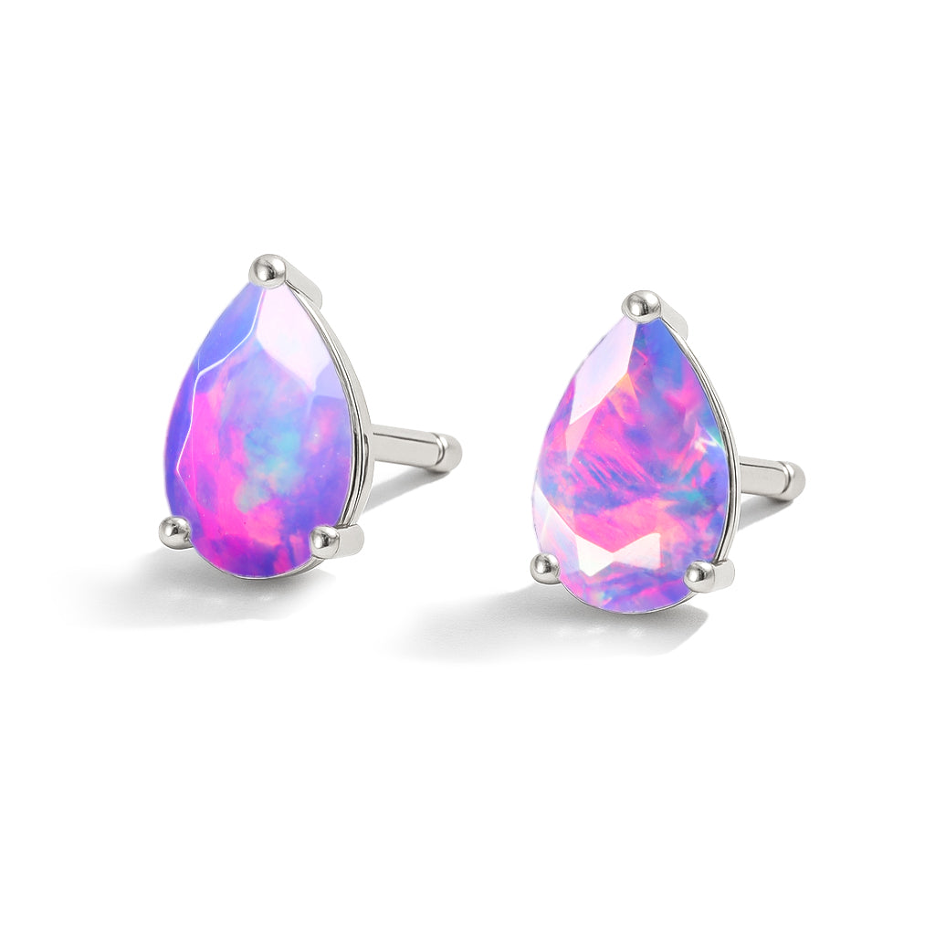 Real Lavender Purple Sterling Silver Opal Pear Cut Stud Earrings
