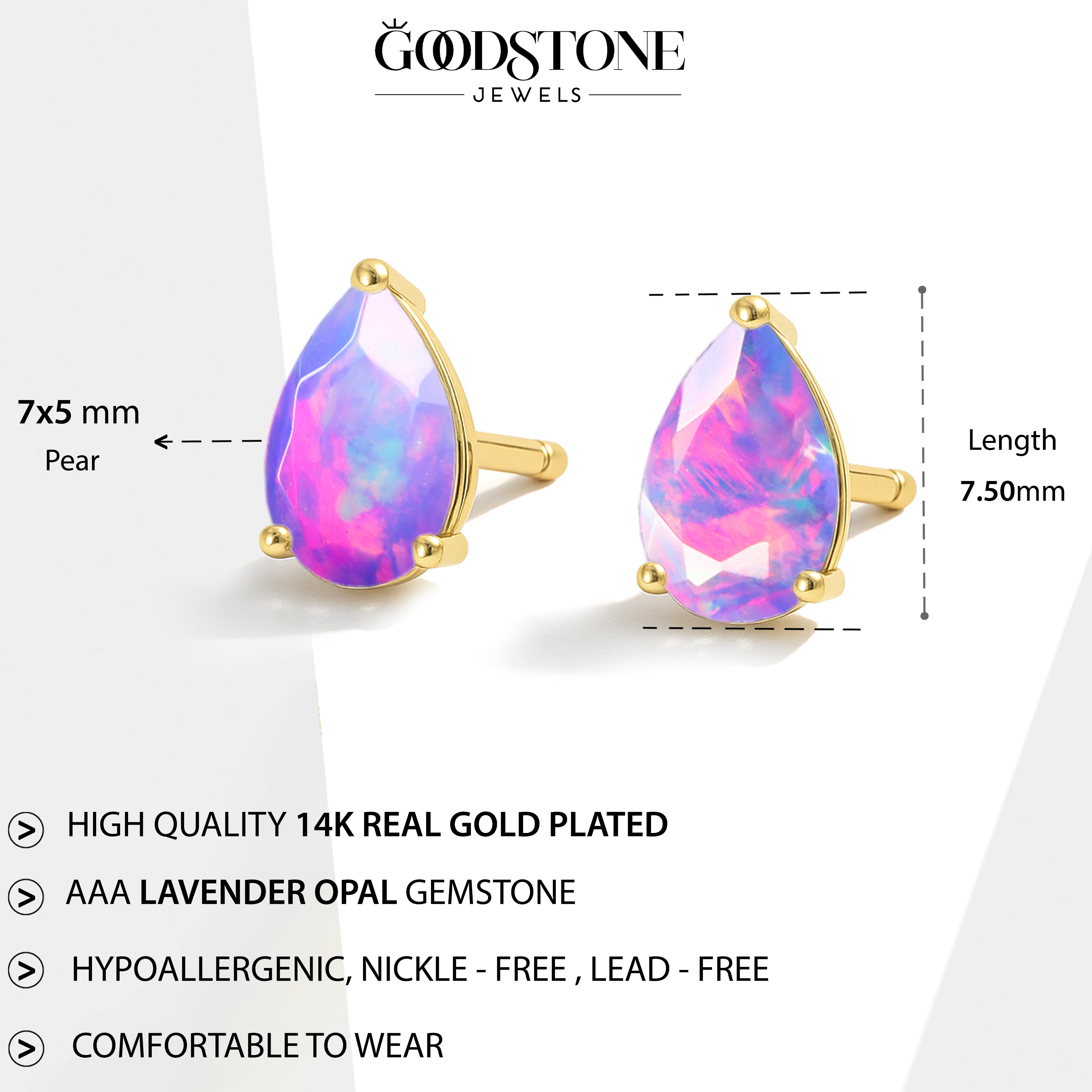 Elegant 7x5 mm Lavender Opal Pear Cut Stud Earrings in Sterling Silver