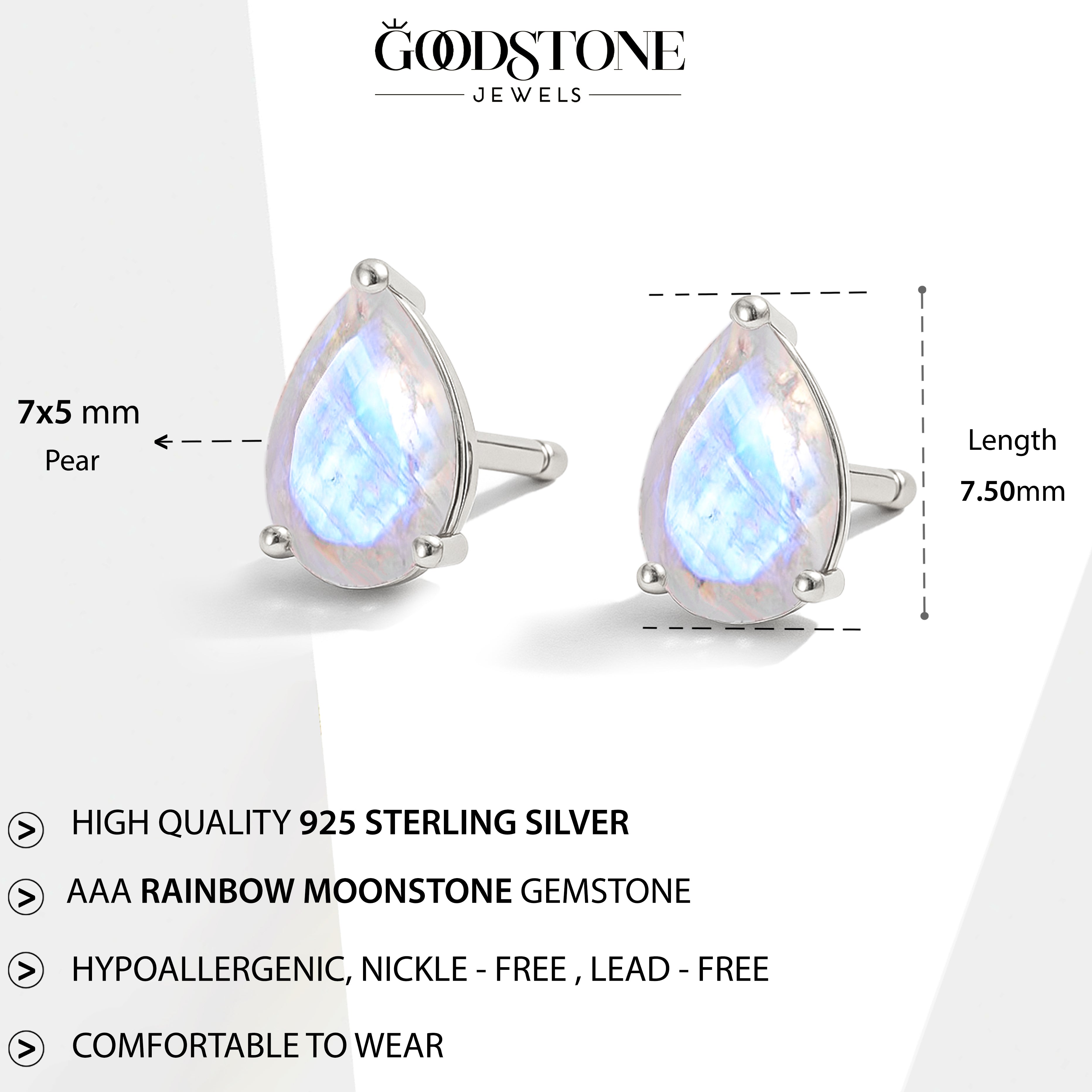 Elegant 7x5 mm Moonstone Pear Cut Stud Earrings in Sterling Silver