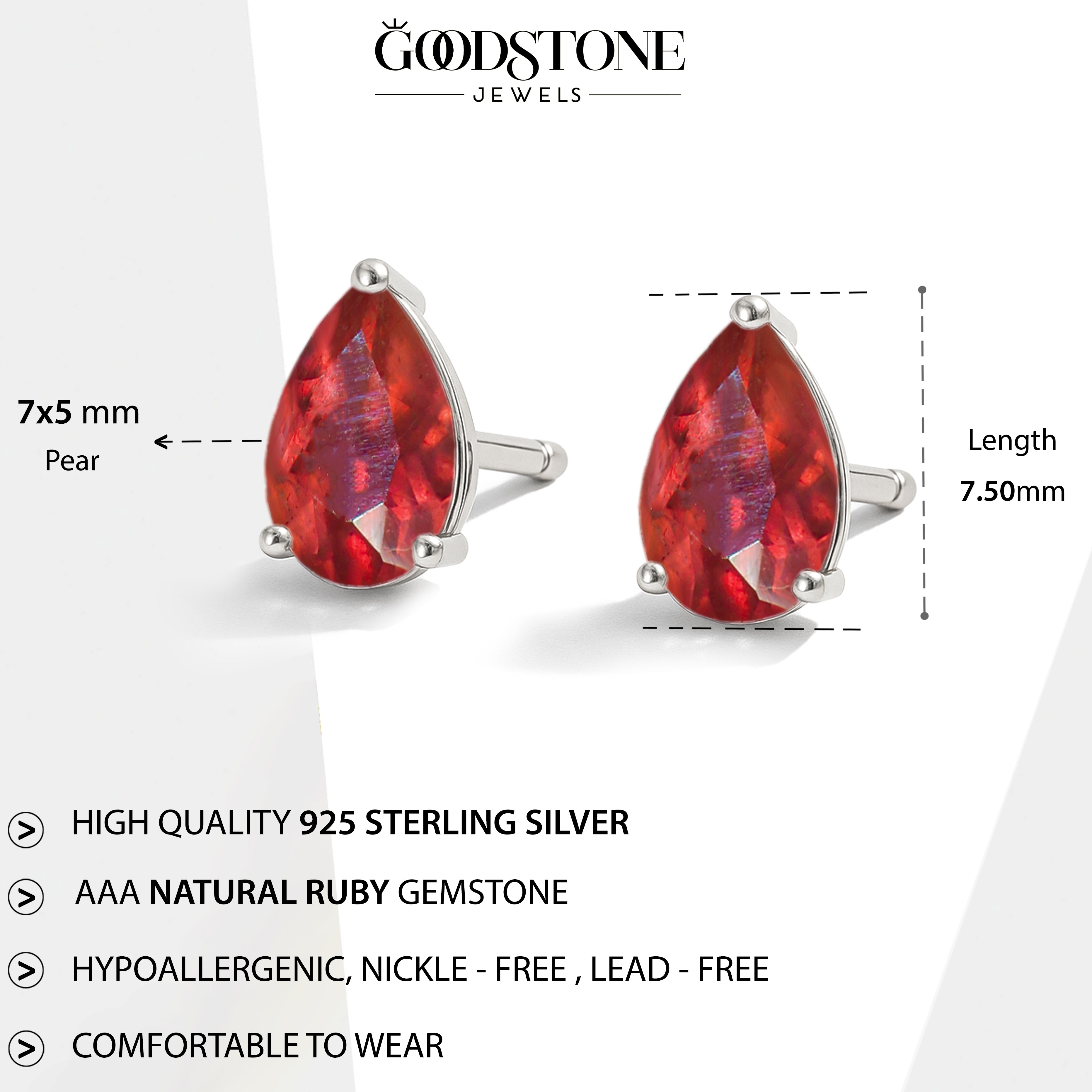 Elegant 7x5 mm Ruby Pear Cut Stud Earrings in Sterling Silver