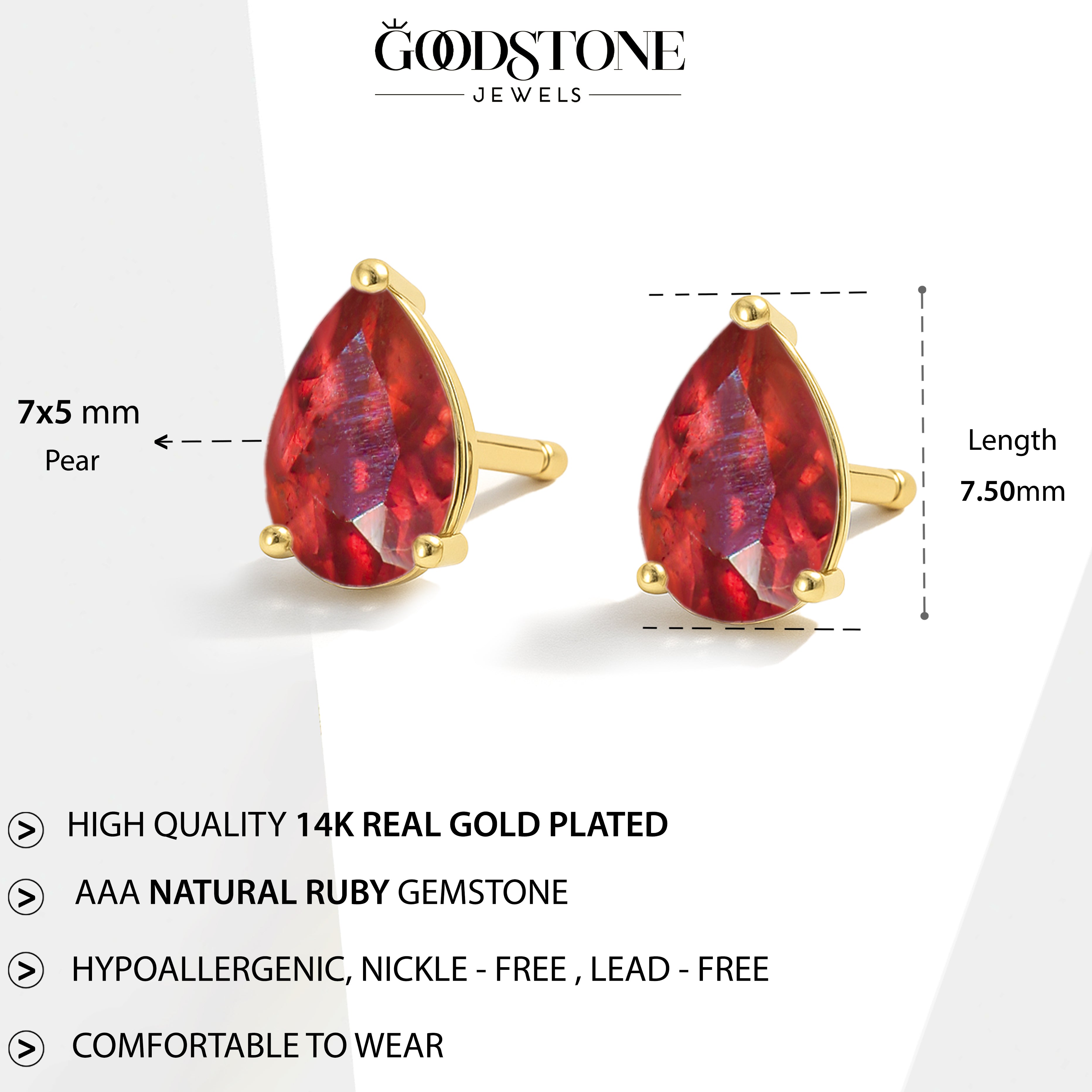 Elegant 7x5 mm Ruby Pear Cut Stud Earrings in Sterling Silver