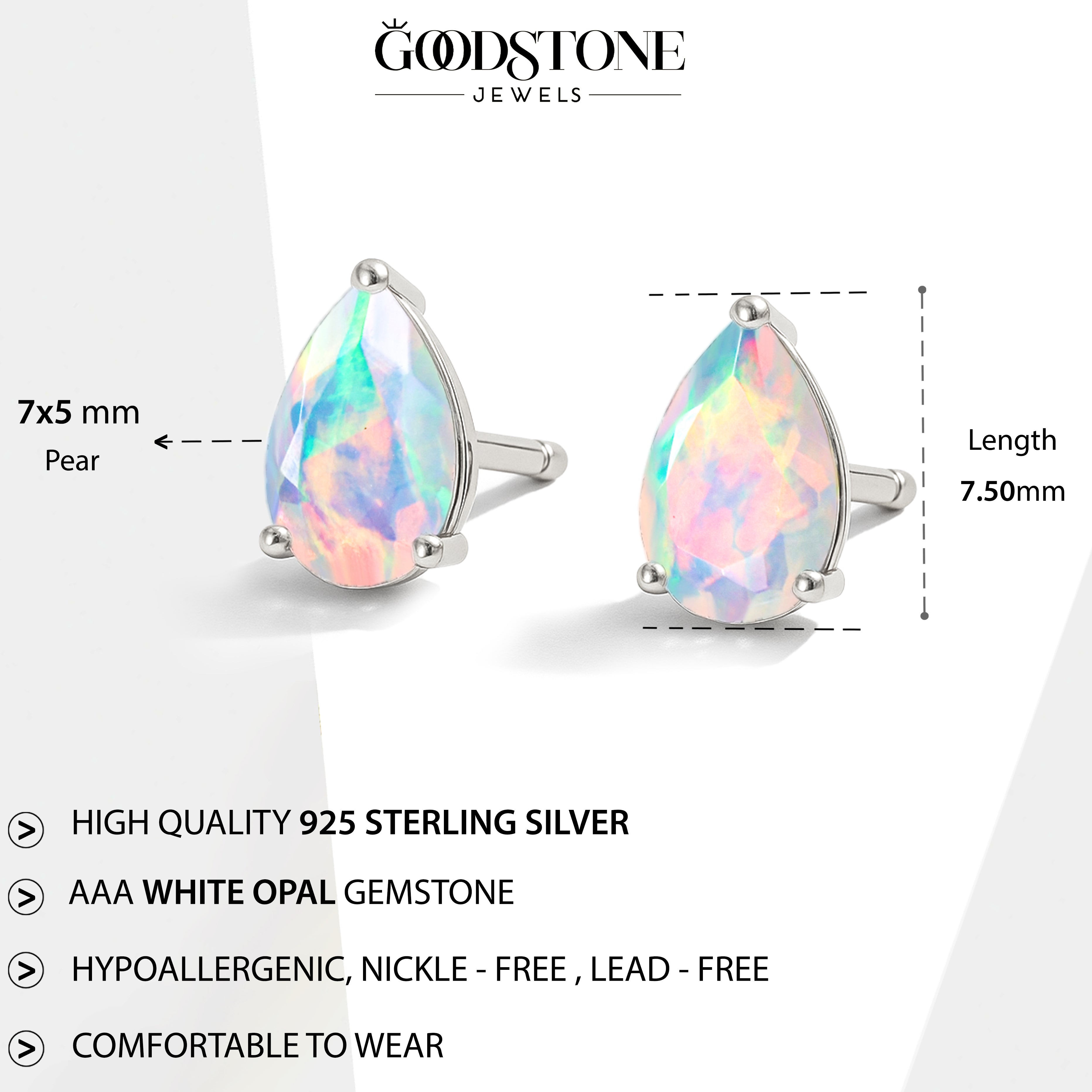 Elegant 7x5 mm White Opal Pear Cut Stud Earrings in Sterling Silver