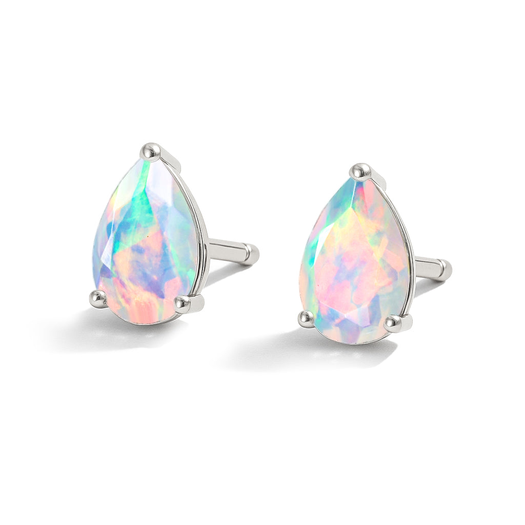 Real White Sterling Silver Opal Pear Cut Stud Earrings for Women 