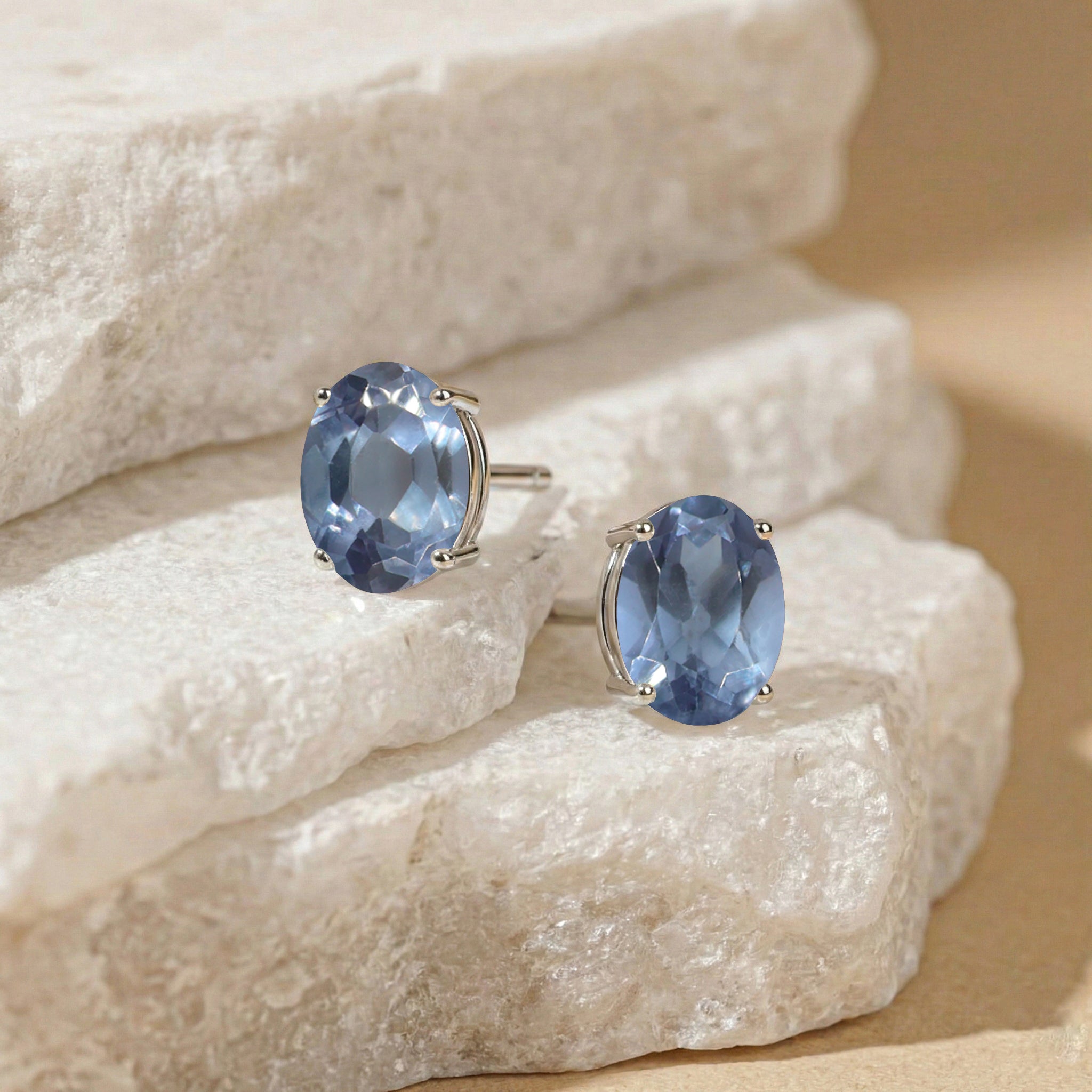 Alexandrite Oval Solitaire Stud Earrings in  925 Sterling Silver 5.35ct