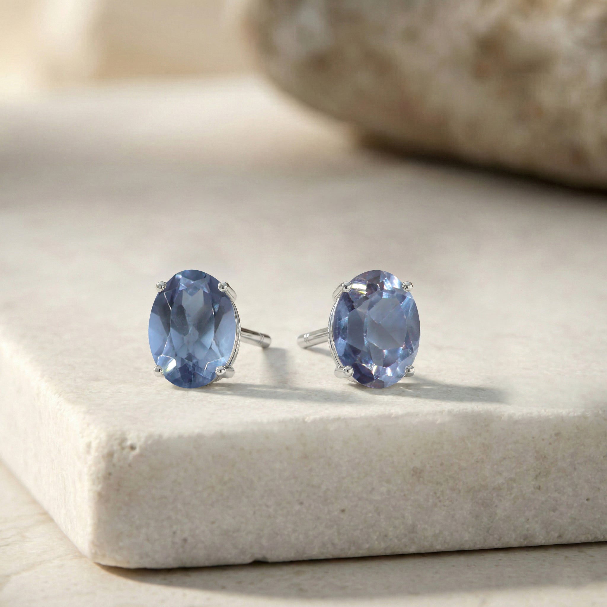Alexandrite Oval Solitaire Stud Earrings in  925 Sterling Silver 5.35ct