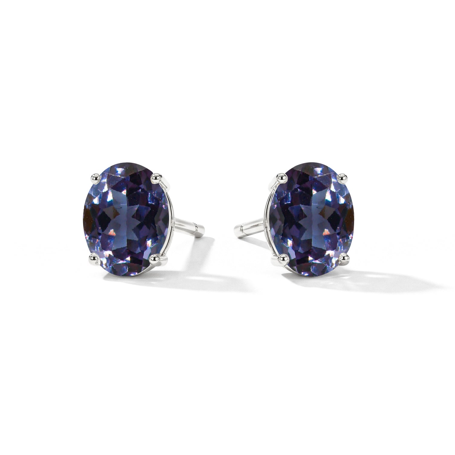 Alexandrite oval solitaire stud earrings sterling silver