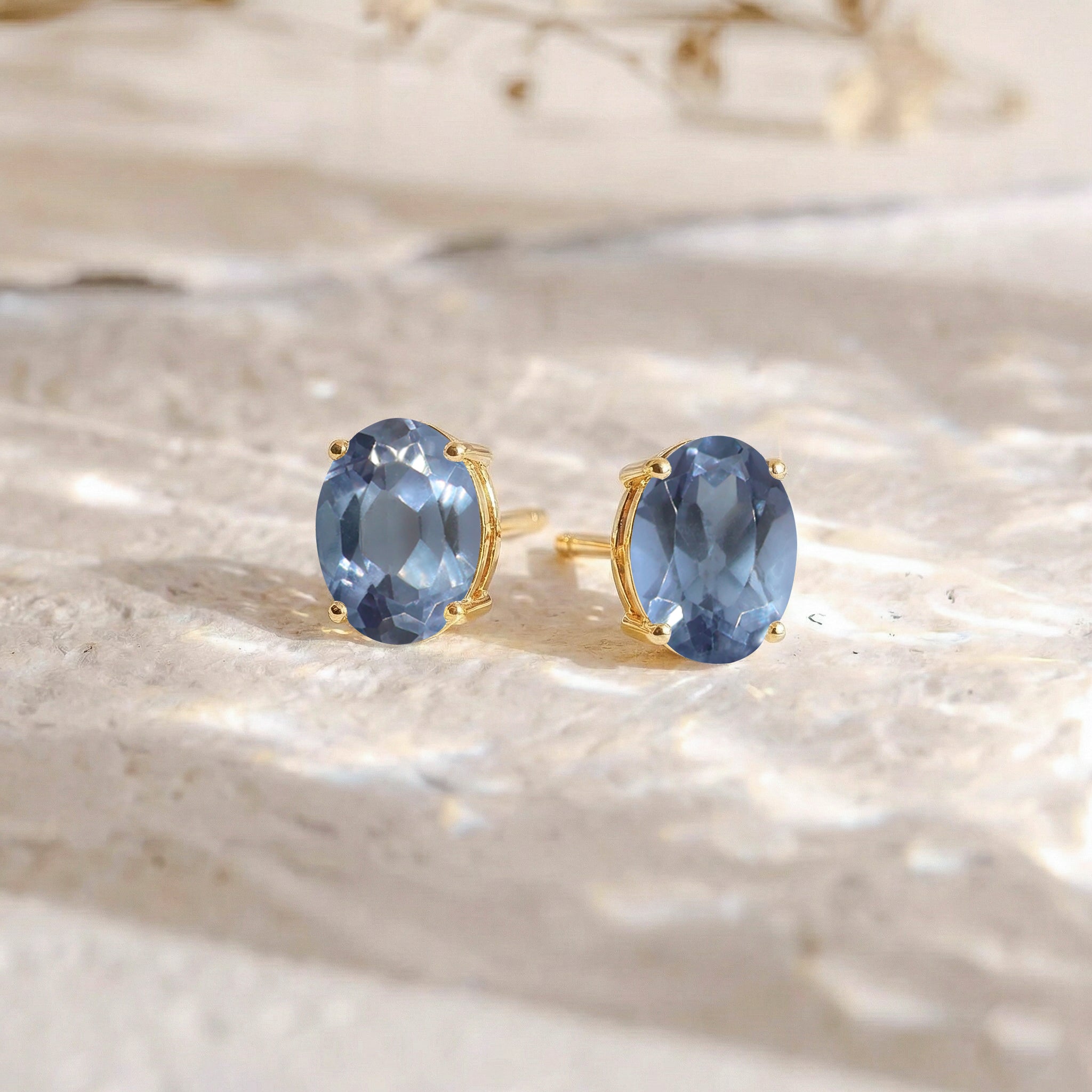 Alexandrite Oval Solitaire Stud Earrings in  925 Sterling Silver 5.35ct