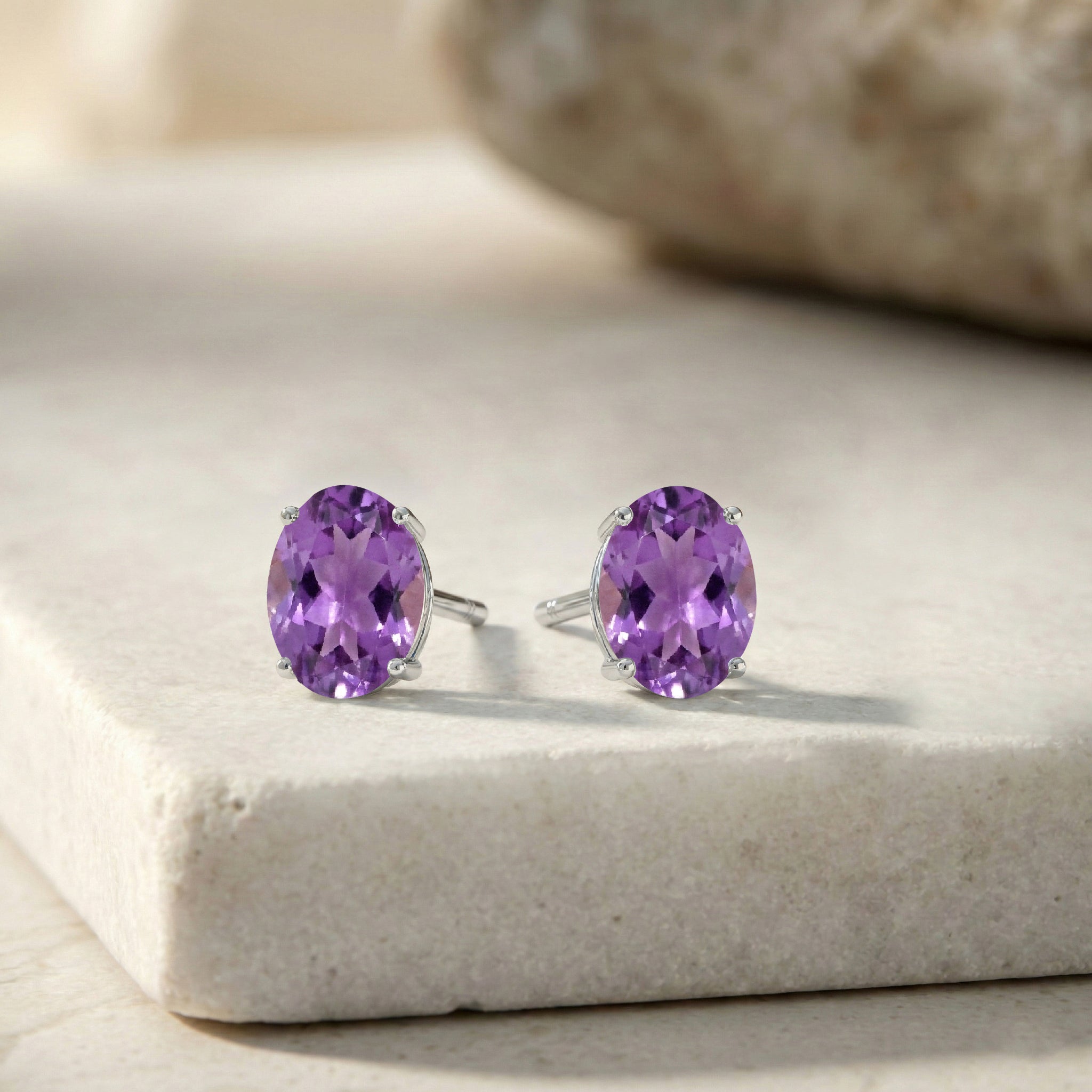 Amethyst Oval  Solitaire Stud Earrings in 925 Sterling Silver 5.35ct