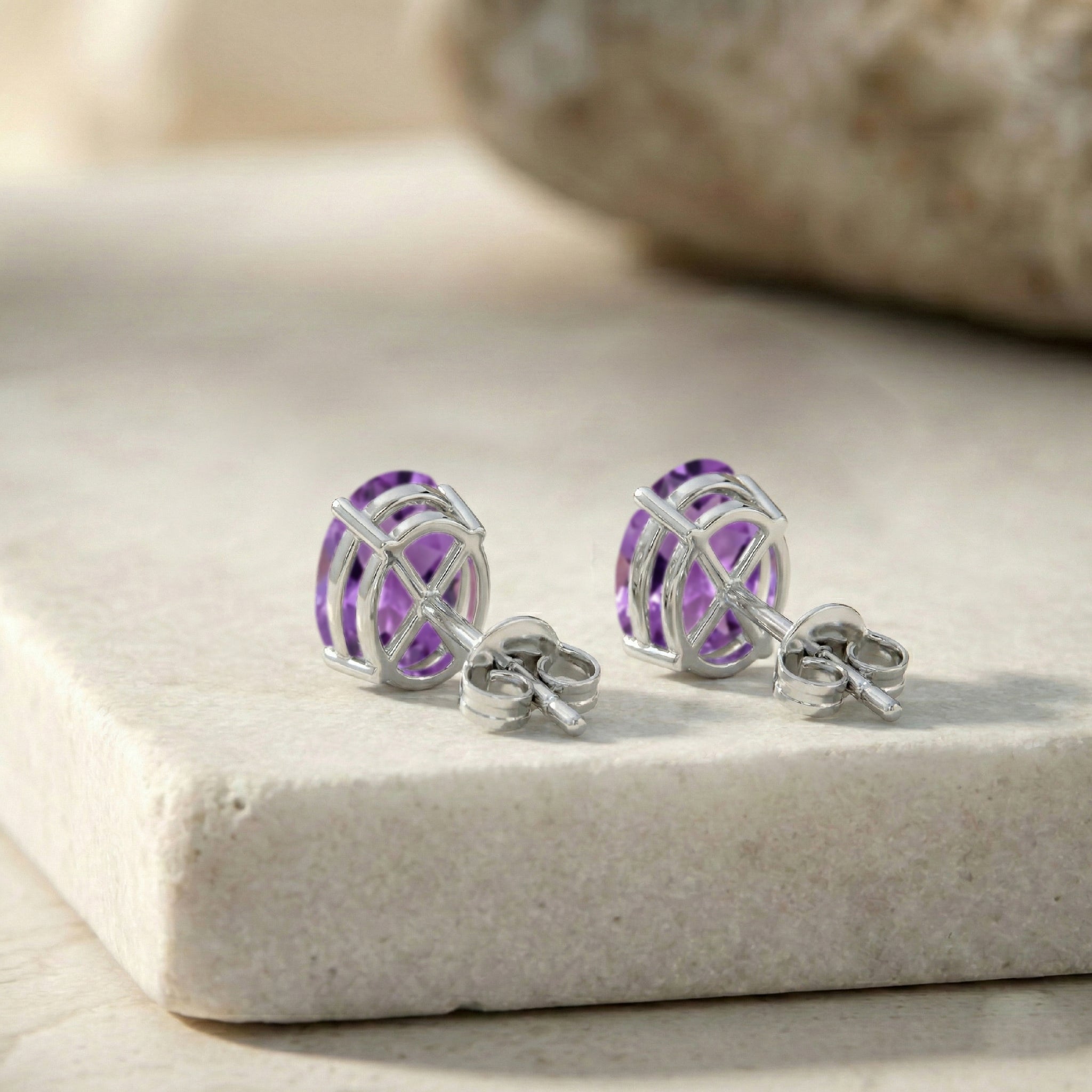Amethyst Oval  Solitaire Stud Earrings in 925 Sterling Silver 5.35ct