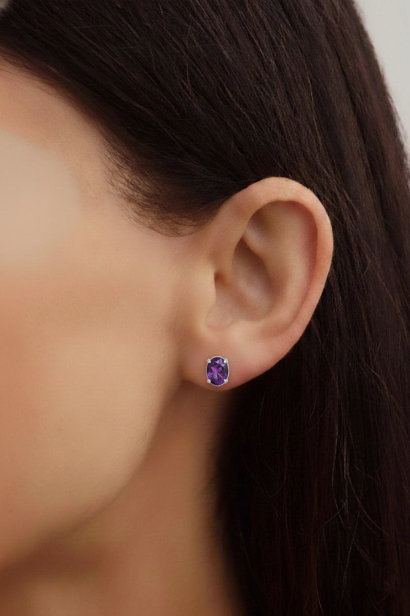 Amethyst Oval  Solitaire Stud Earrings in 925 Sterling Silver 5.35ct