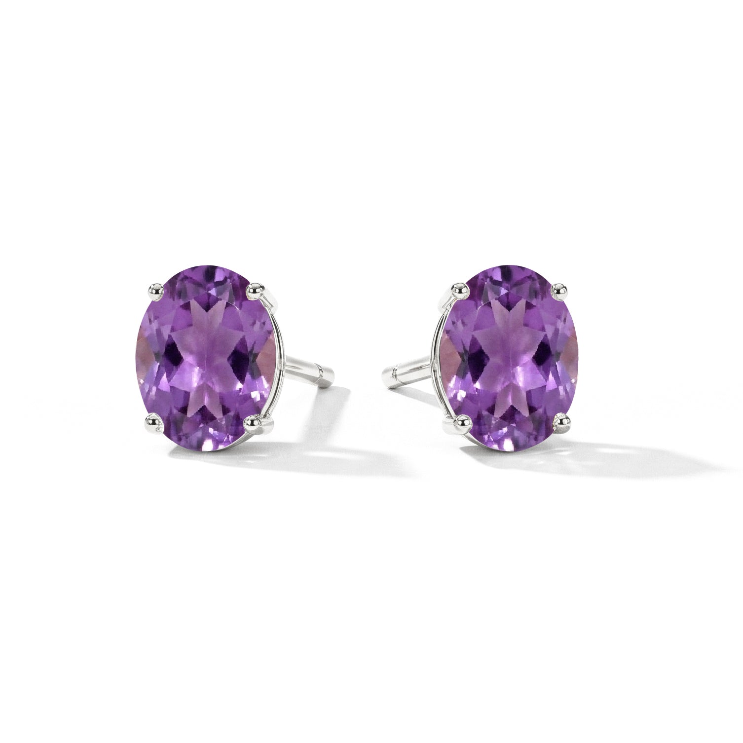 Amethyst Oval  Solitaire Stud Earrings in 925 Sterling Silver 5.35ct