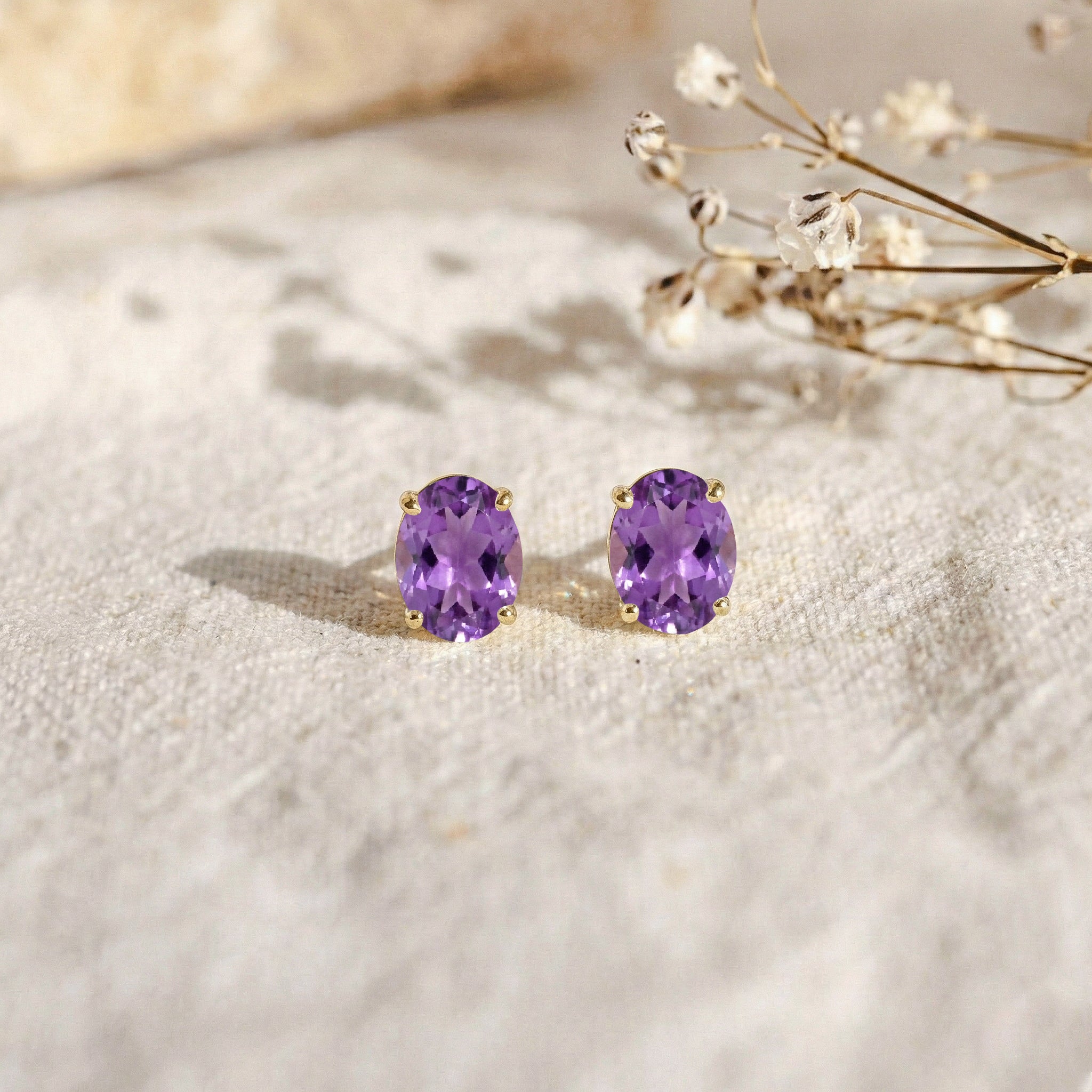 Amethyst Oval  Solitaire Stud Earrings in 925 Sterling Silver 5.35ct