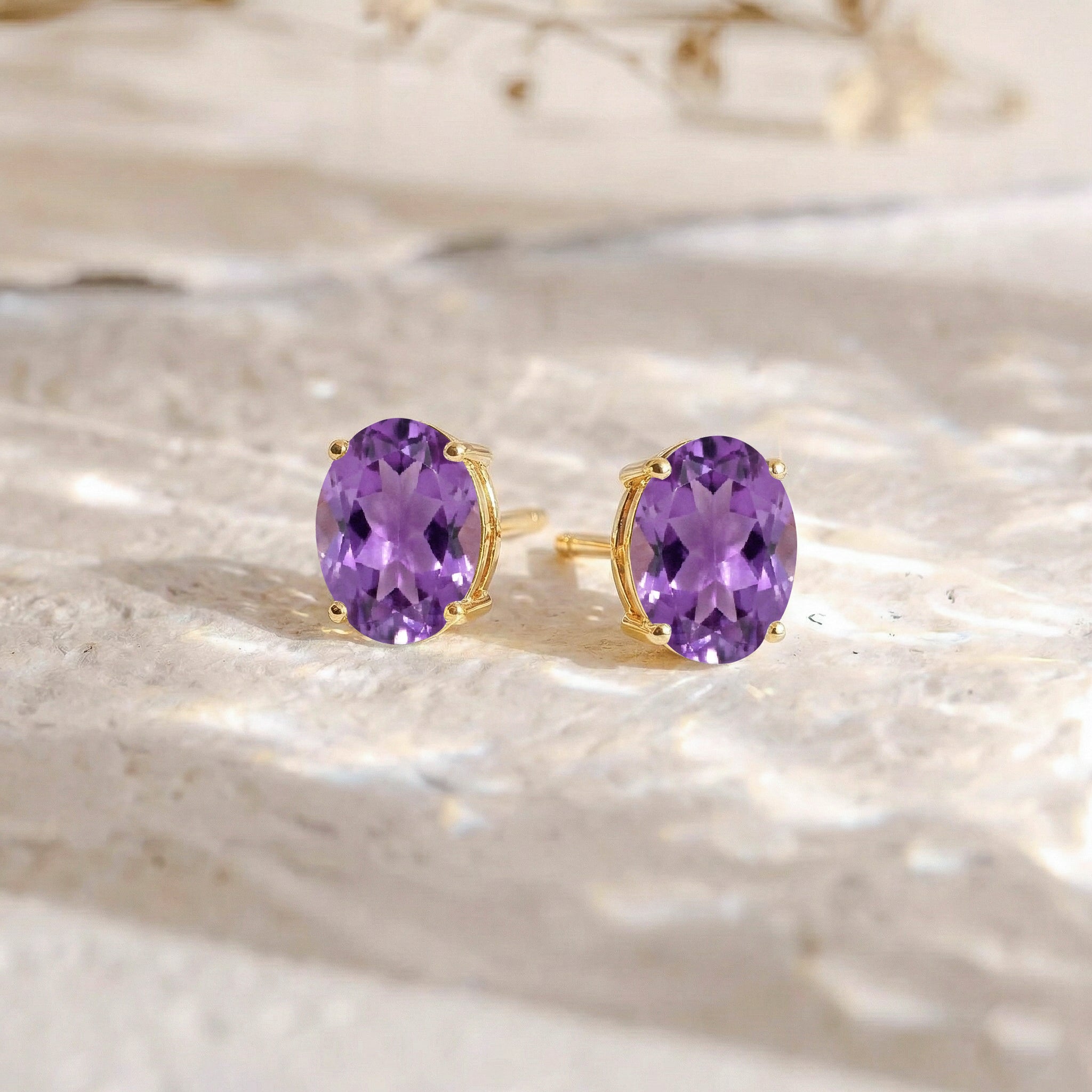 Amethyst Oval  Solitaire Stud Earrings in 925 Sterling Silver 5.35ct