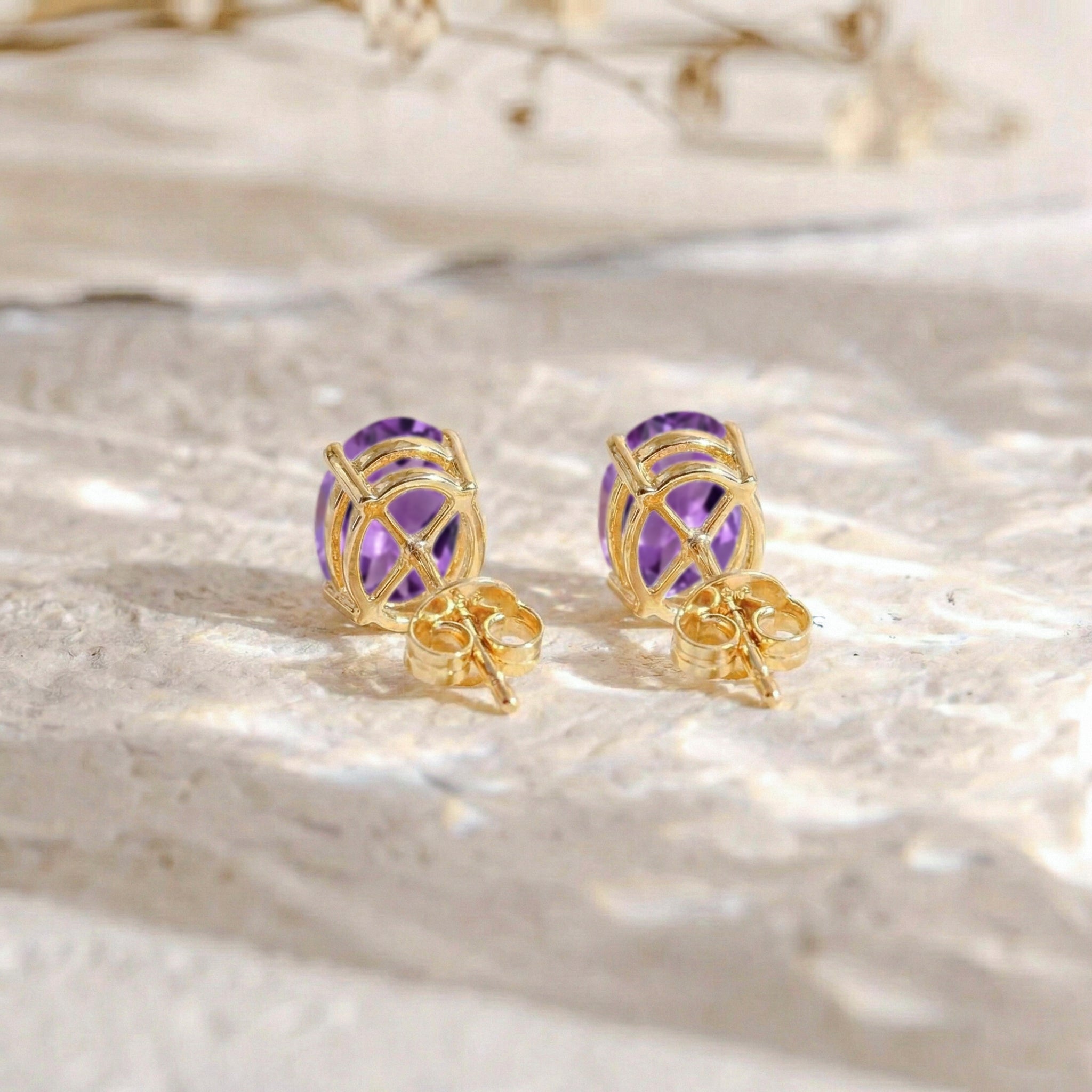 Amethyst Oval  Solitaire Stud Earrings in 925 Sterling Silver 5.35ct