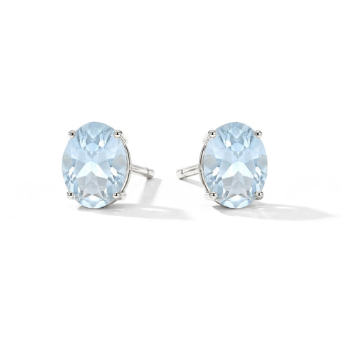 Aquamarine Oval Solitaire Stud Earrings in  925 Sterling Silver 5.35ct