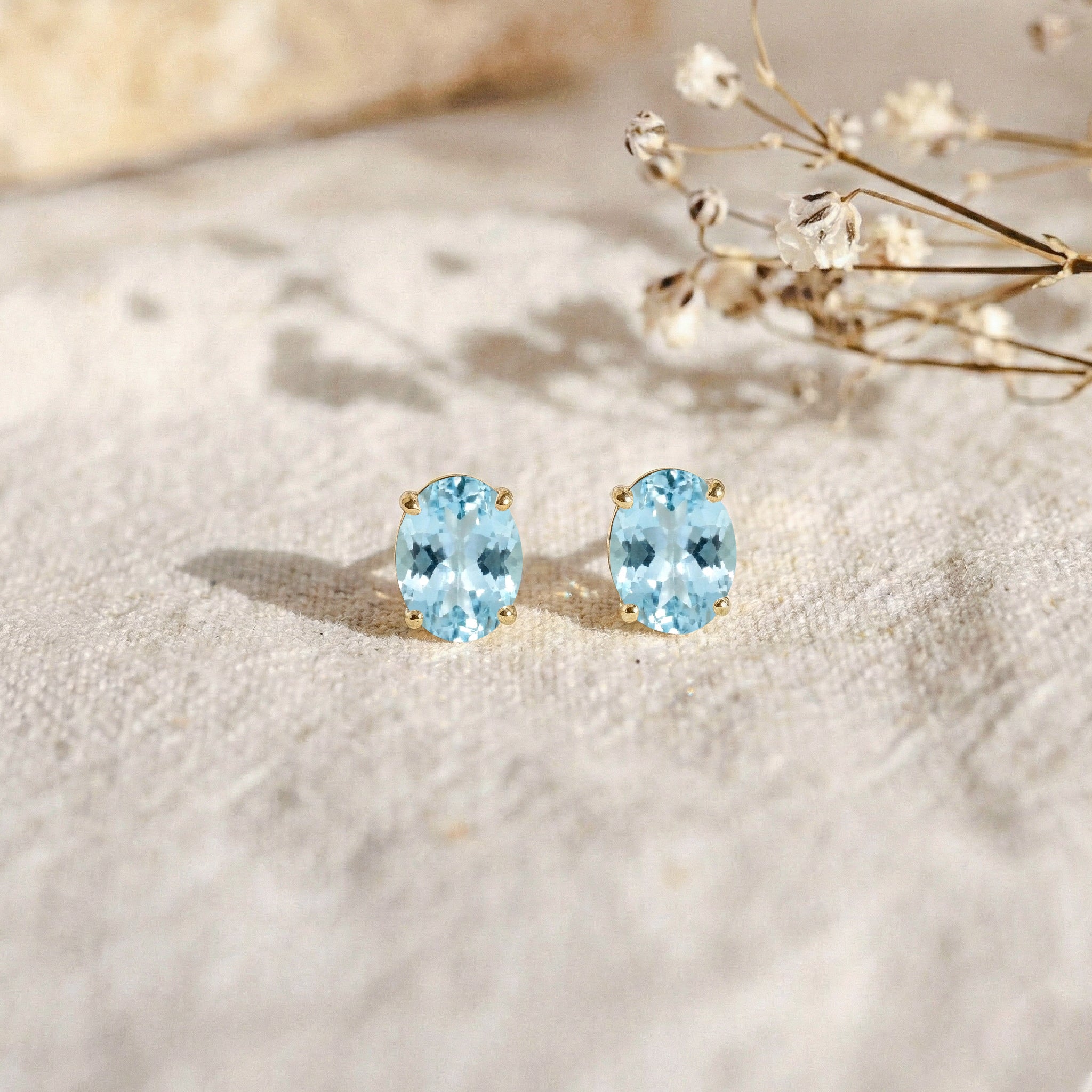 Aquamarine Oval Solitaire Stud Earrings in  925 Sterling Silver 5.35ct
