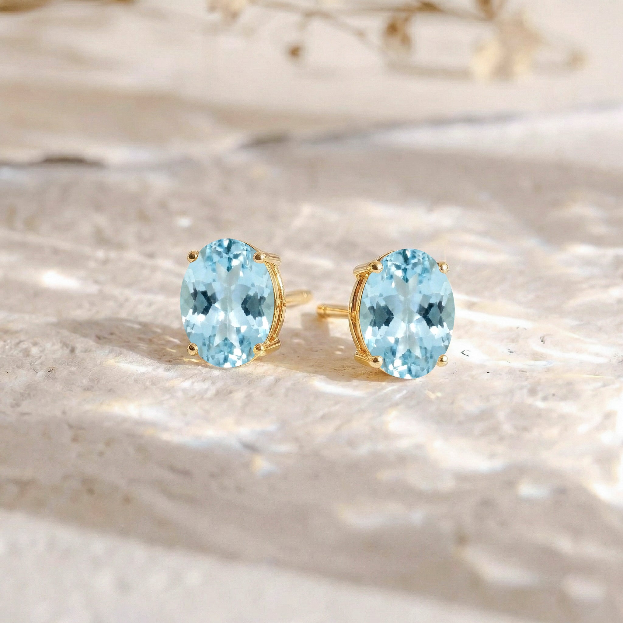 Aquamarine Oval Solitaire Stud Earrings in  925 Sterling Silver 5.35ct