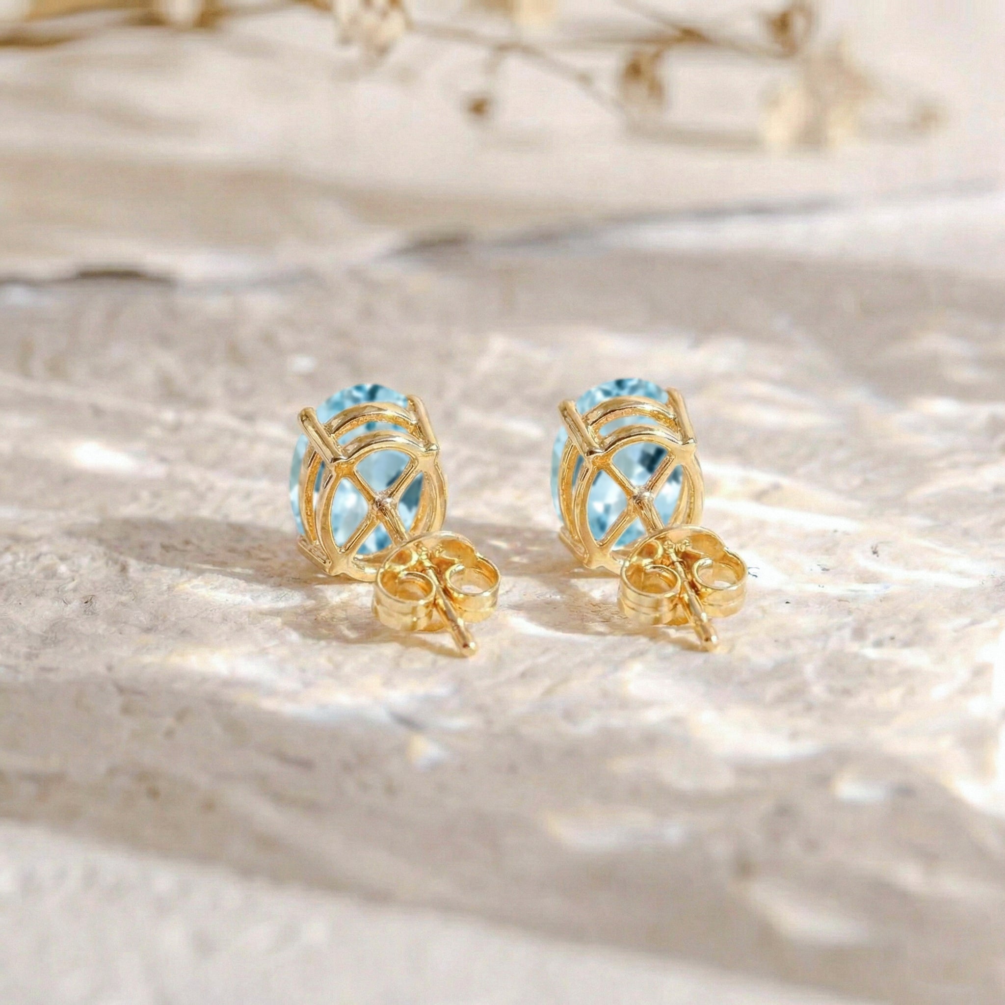 Aquamarine Oval Solitaire Stud Earrings in  925 Sterling Silver 5.35ct