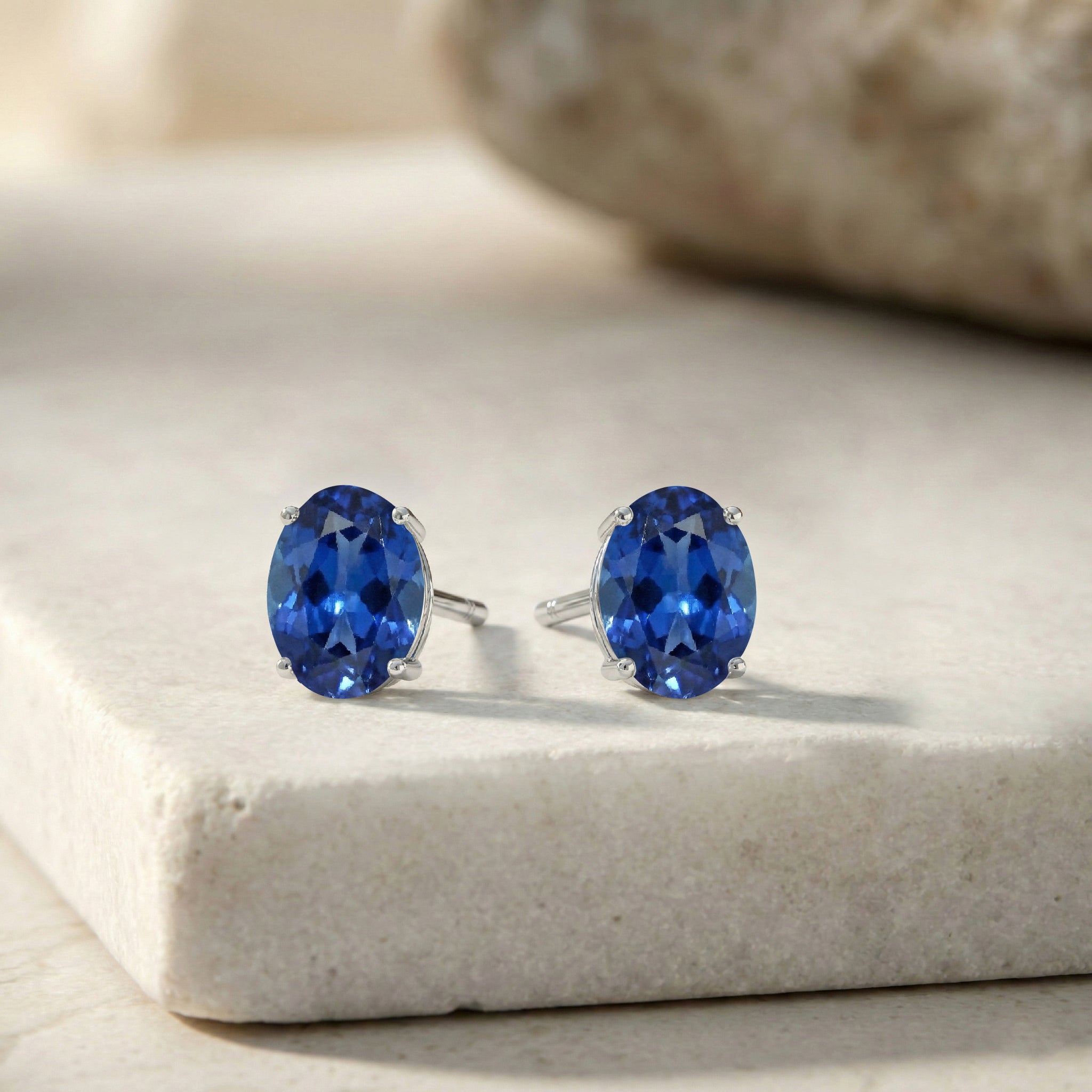 Blue Sapphire Oval Solitaire Stud Earrings in 925 Sterling Silver 5.35ct