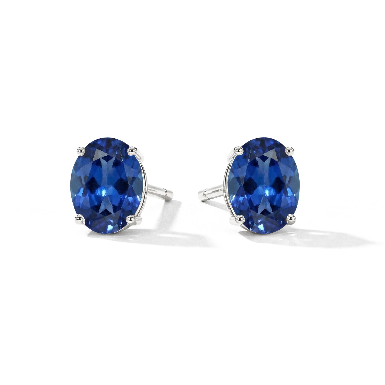 Blue Sapphire Oval Solitaire Stud Earrings in 925 Sterling Silver 5.35ct