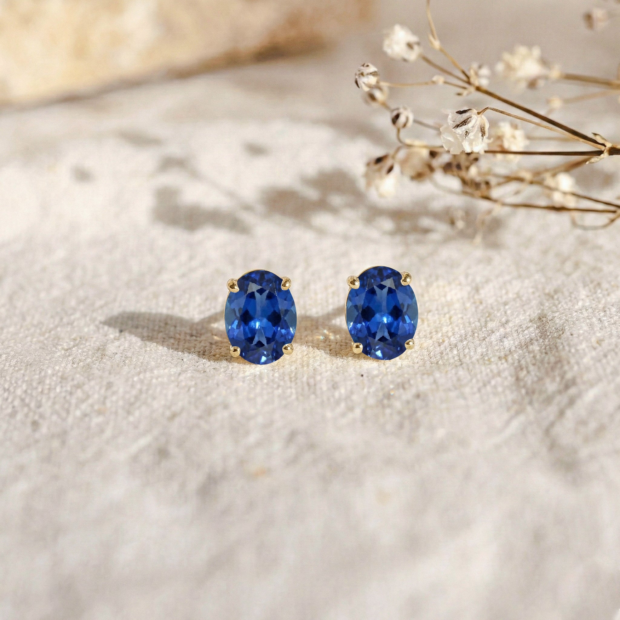 Blue Sapphire Oval Solitaire Stud Earrings in 925 Sterling Silver 5.35ct