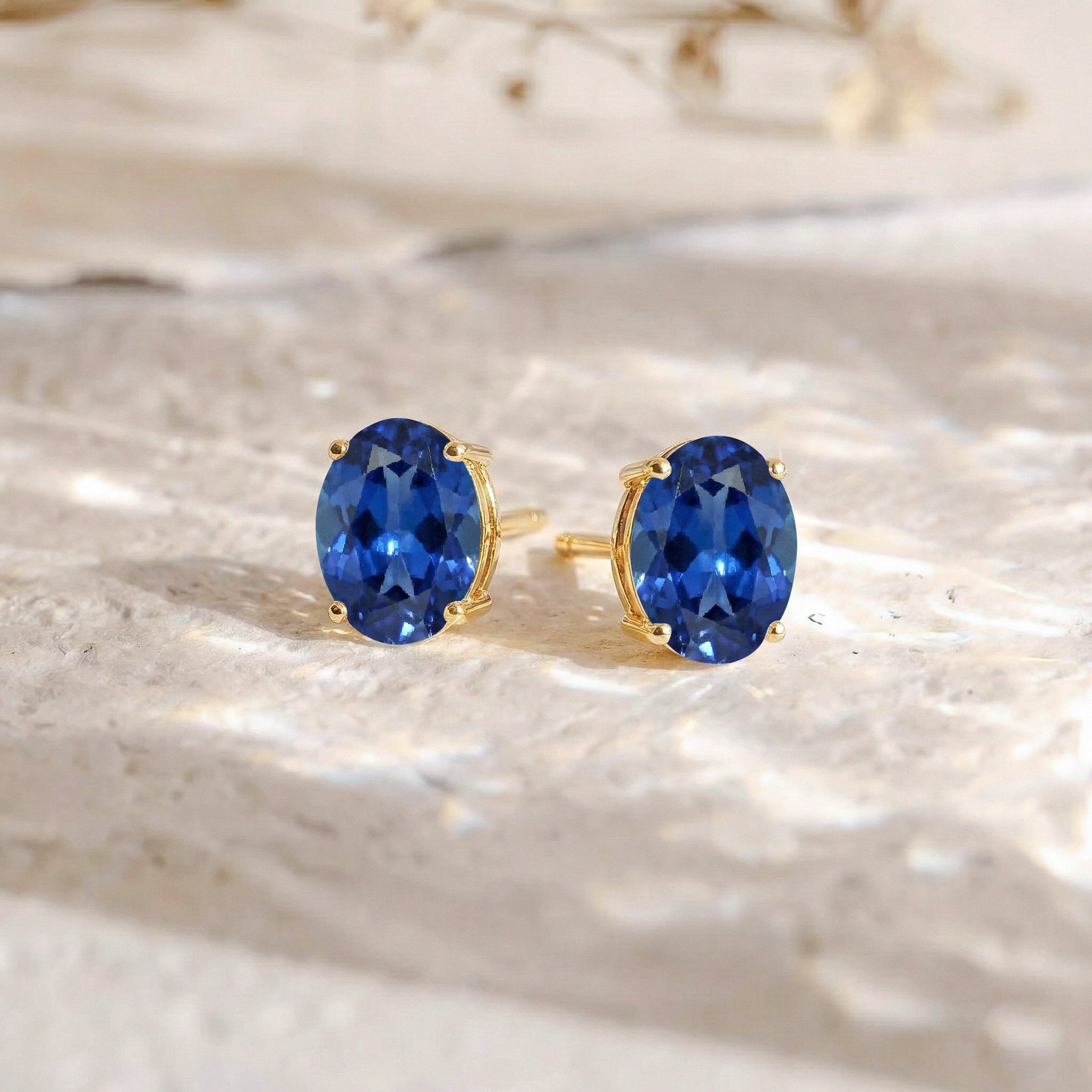 Blue Sapphire Oval Solitaire Stud Earrings in 925 Sterling Silver 5.35ct