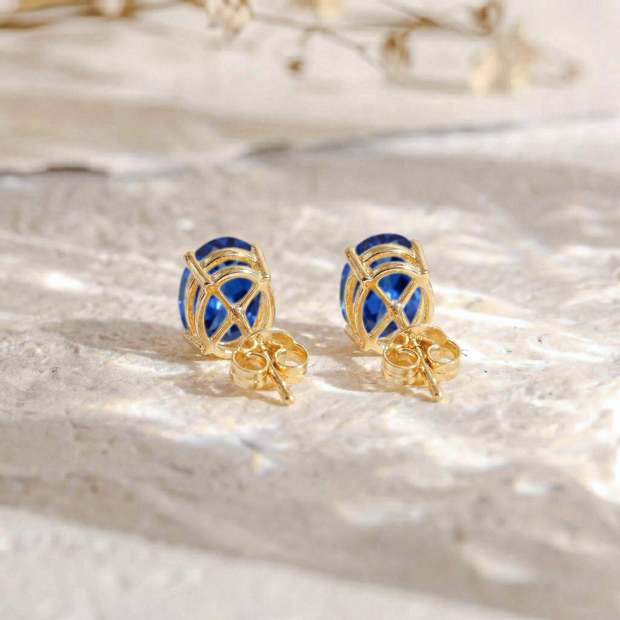 Blue Sapphire Oval Solitaire Stud Earrings in 925 Sterling Silver 5.35ct
