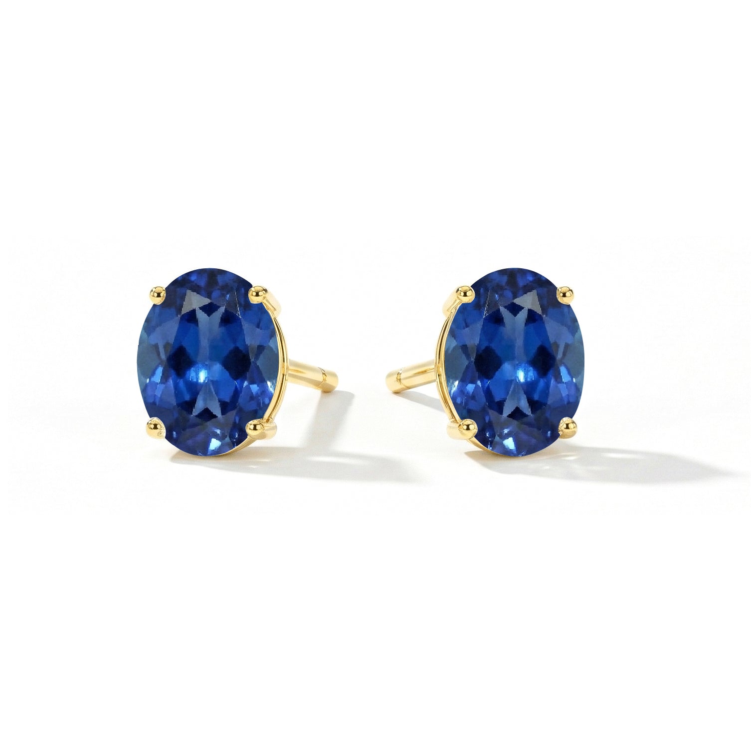 Blue Sapphire Oval Solitaire Stud Earrings in 925 Sterling Silver 5.35ct