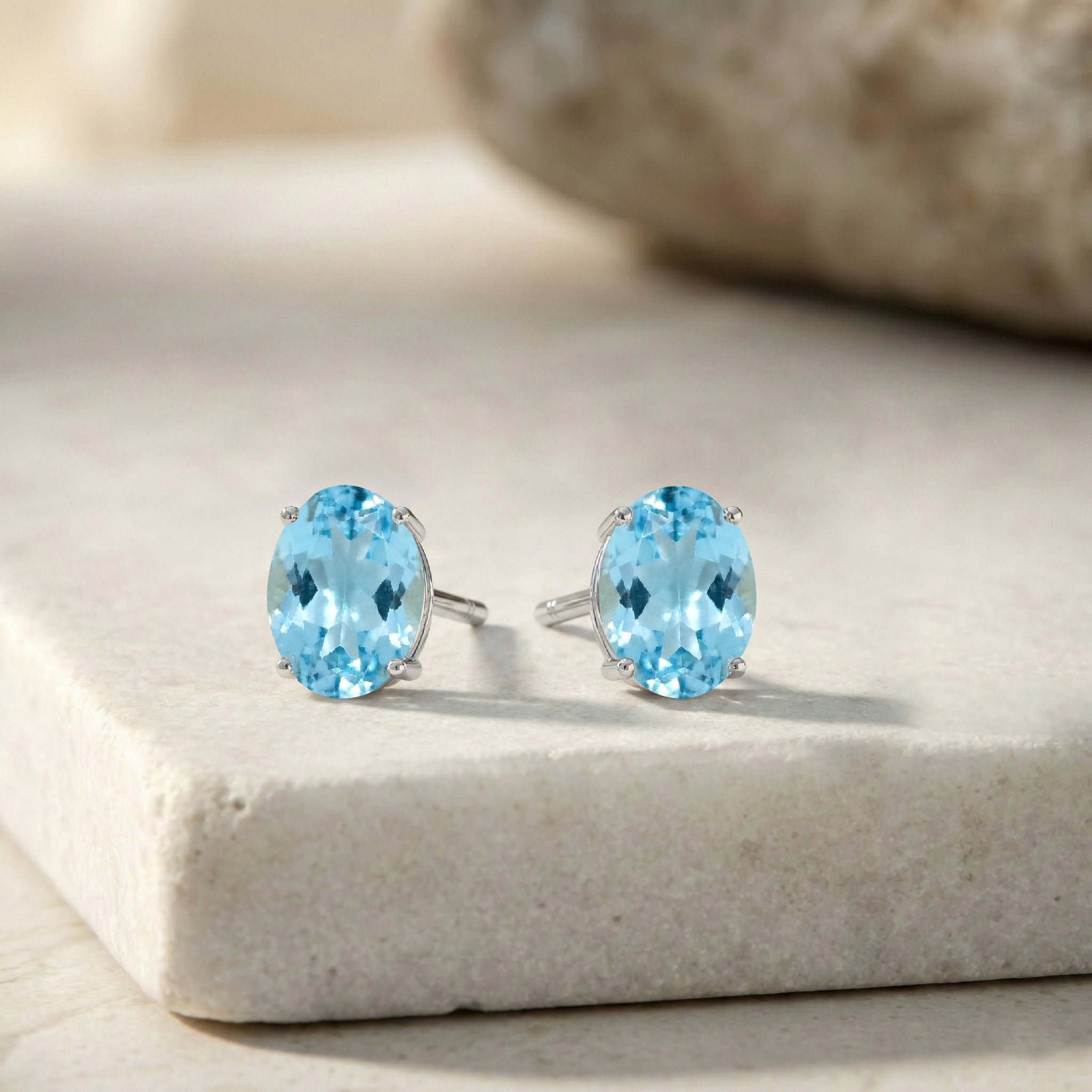 Blue Topaz Oval Solitaire Stud Earrings in  925 Sterling Silver 5.35ct