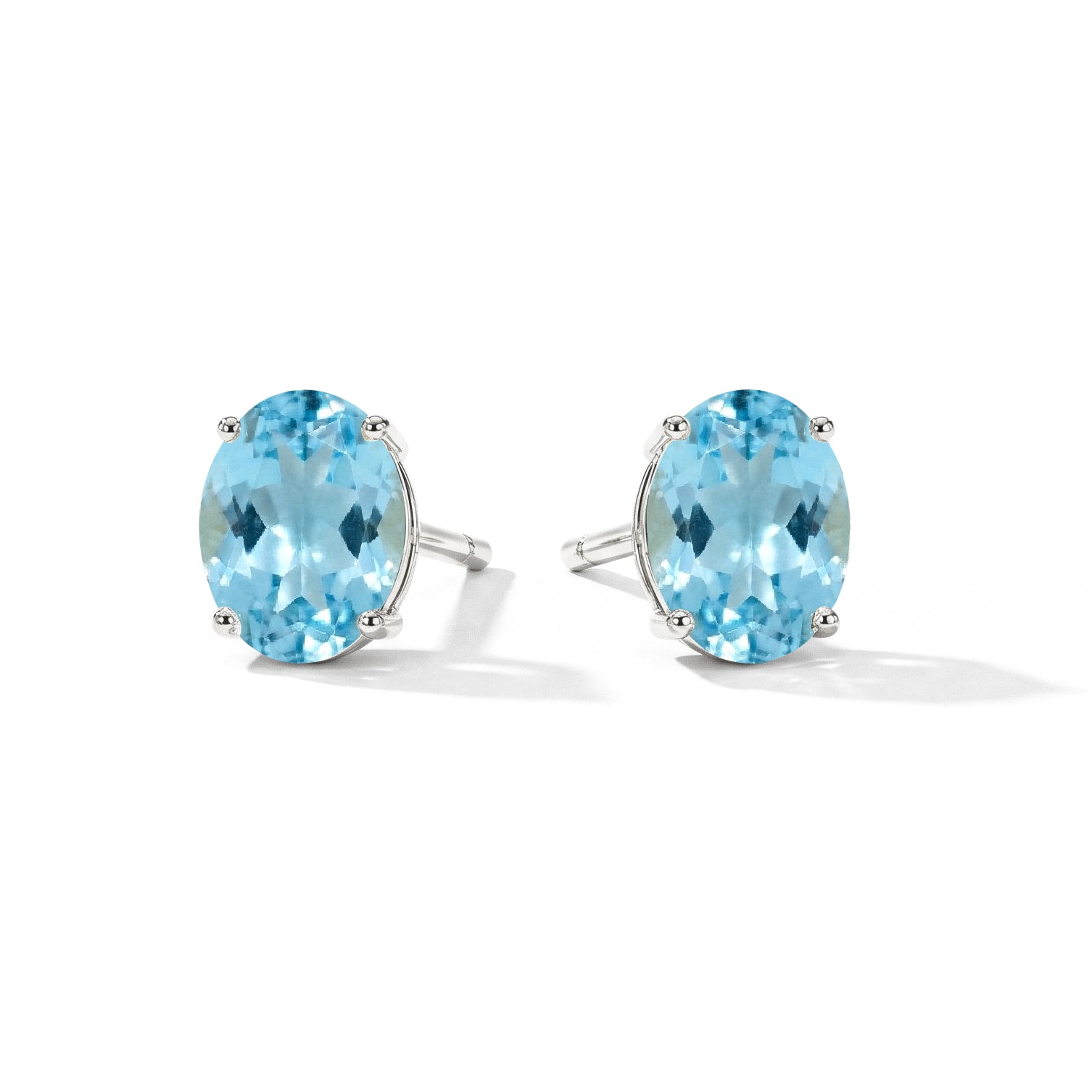 Blue Topaz Oval Solitaire Stud Earrings in  925 Sterling Silver 5.35ct