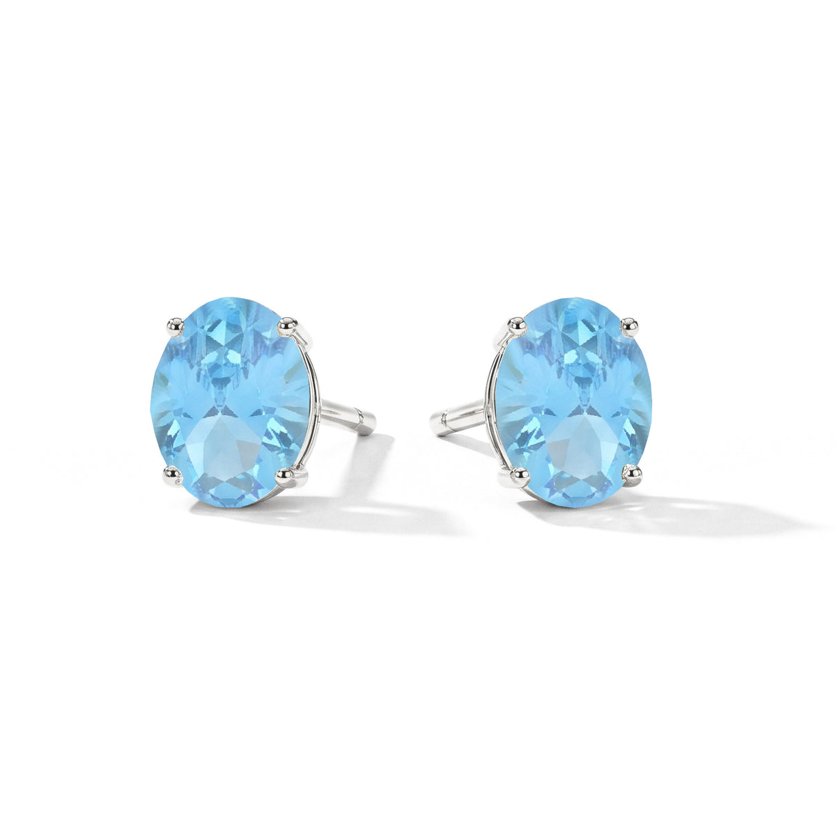 Blue Topaz Oval Solitaire Stud Earrings in  925 Sterling Silver 5.35ct