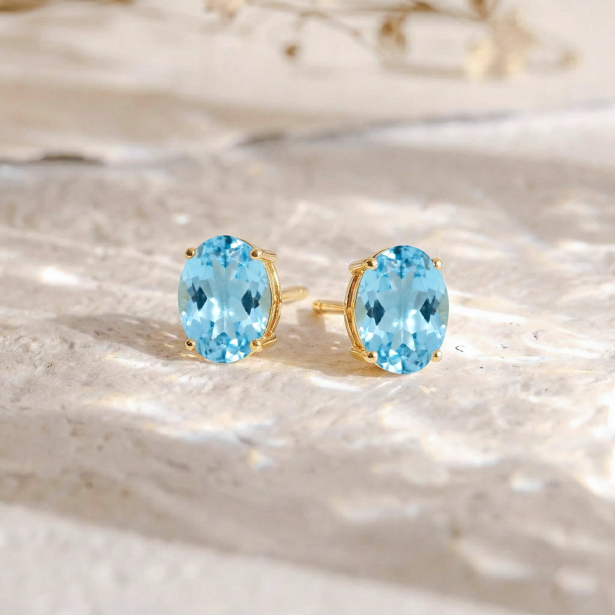 Blue Topaz Oval Solitaire Stud Earrings in  925 Sterling Silver 5.35ct