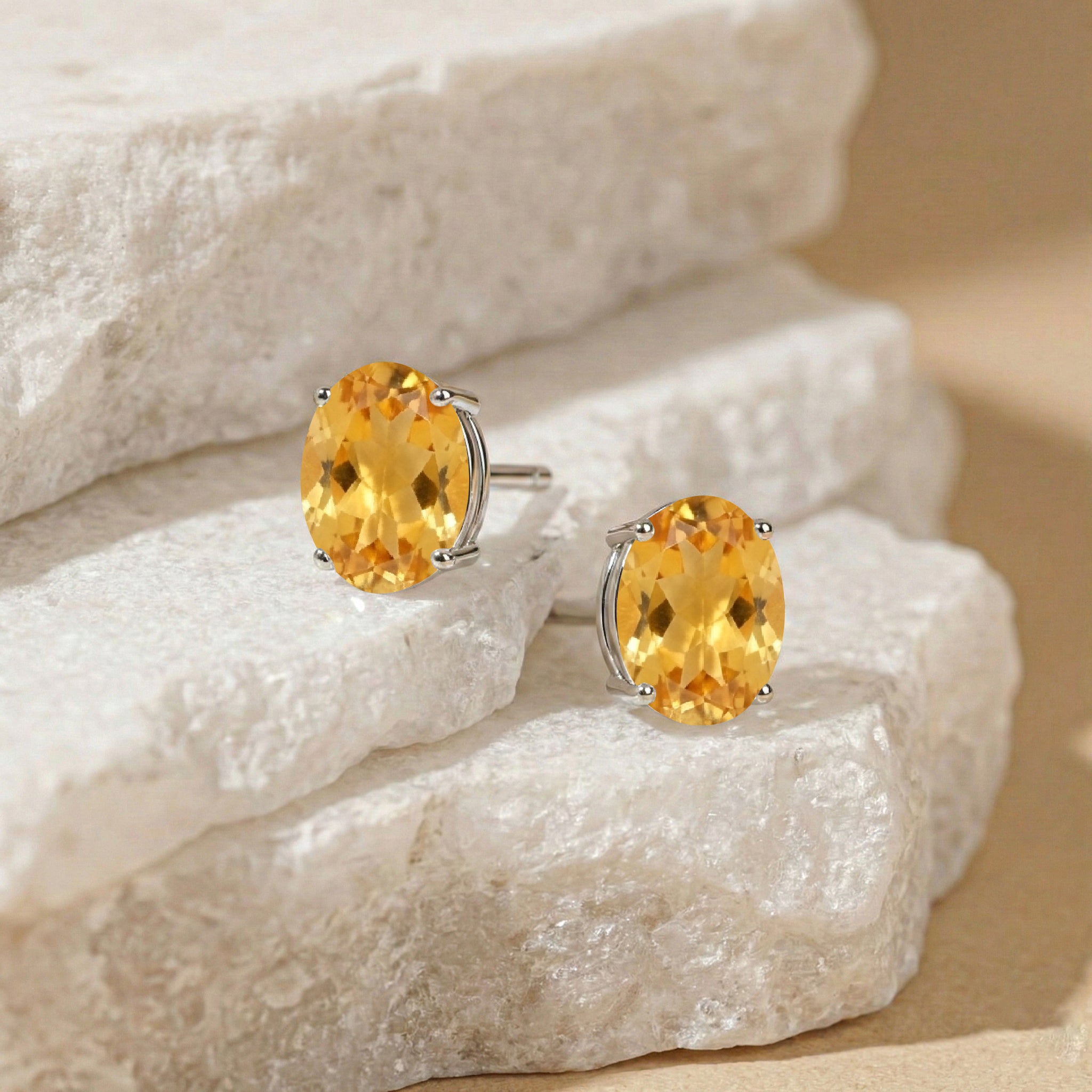 Citrine Oval Solitaire Stud Earrings in  925 Sterling Silver 5.35ct