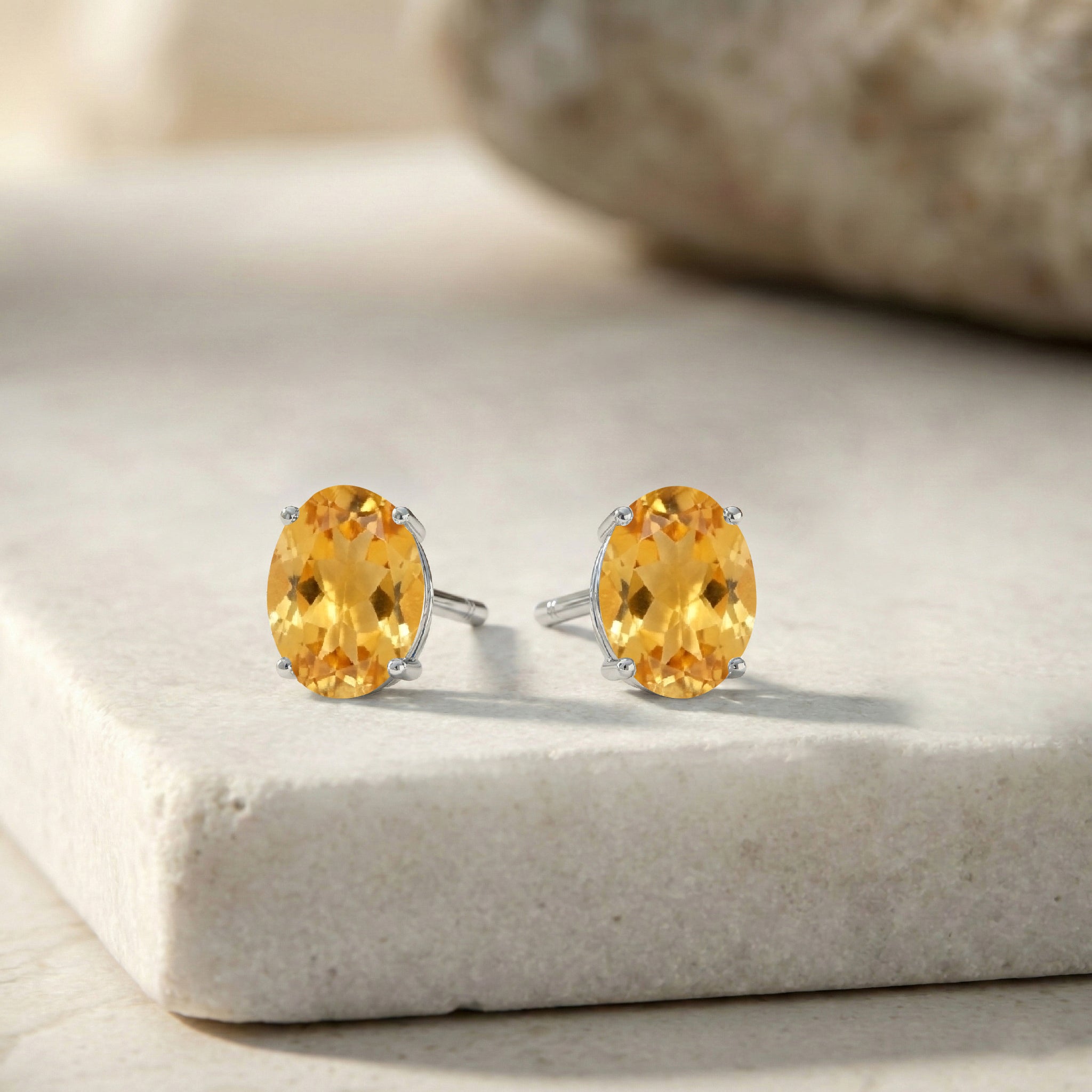 Citrine Oval Solitaire Stud Earrings in  925 Sterling Silver 5.35ct